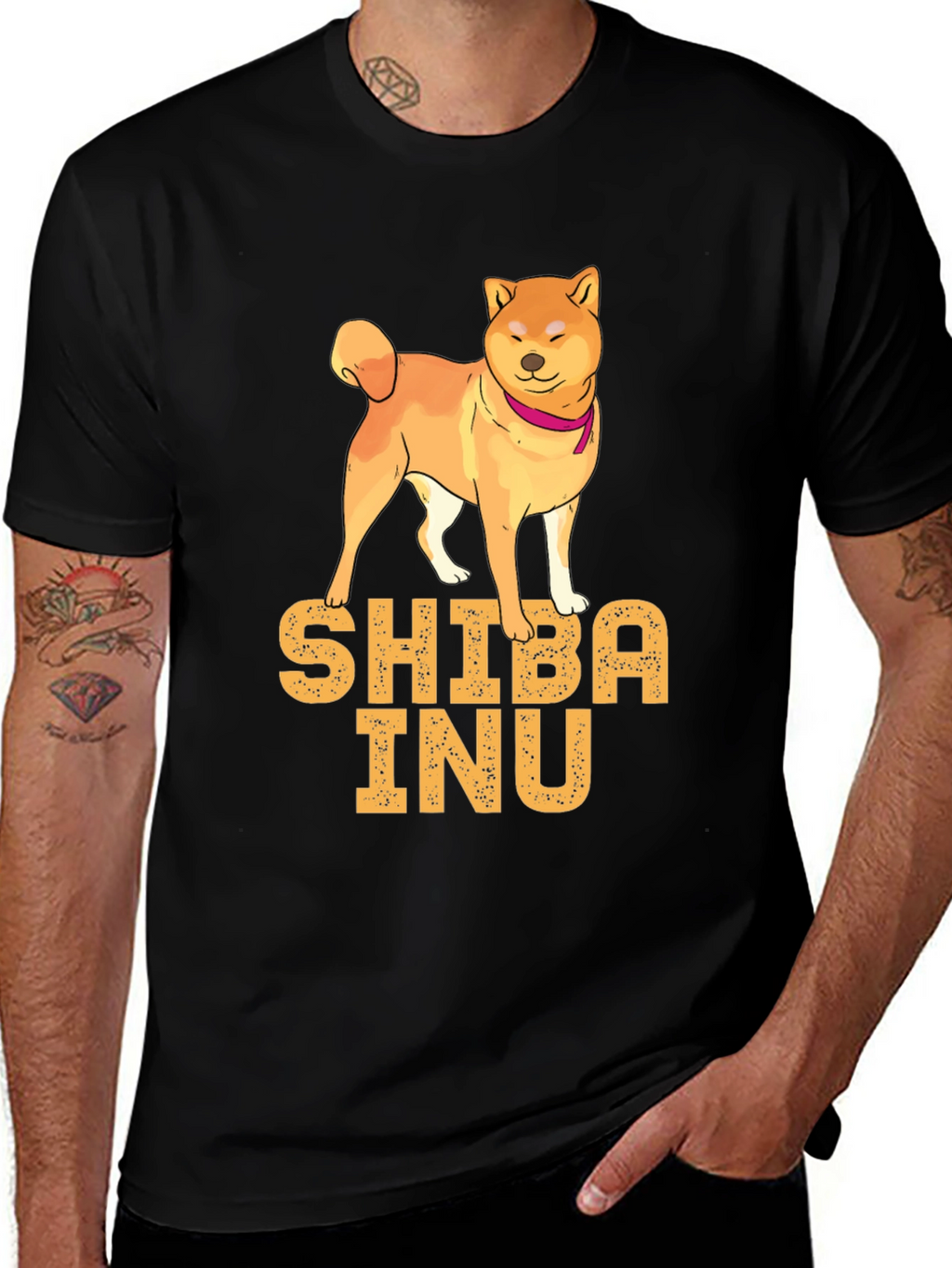Shiba Inu Dog Graphic Print Black T-Shirt