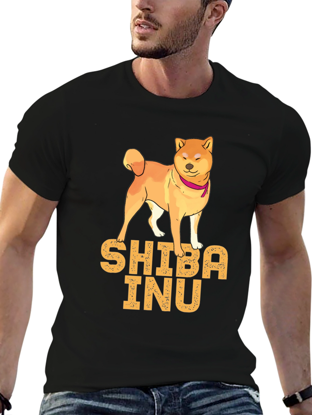 Shiba Inu Dog Graphic Print Black T-Shirt