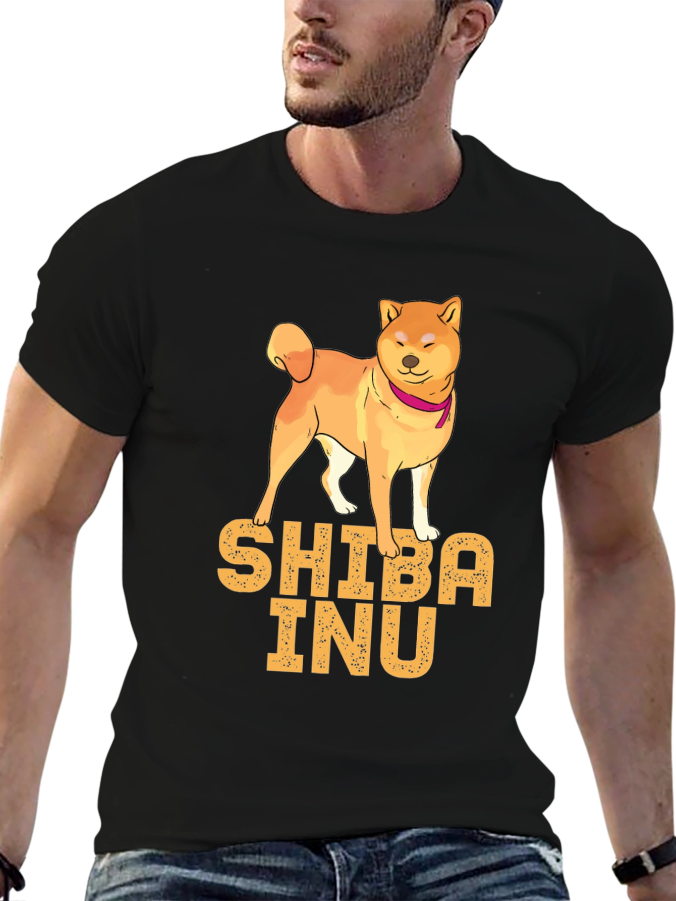 Shiba Inu Dog Graphic Print Black T-Shirt