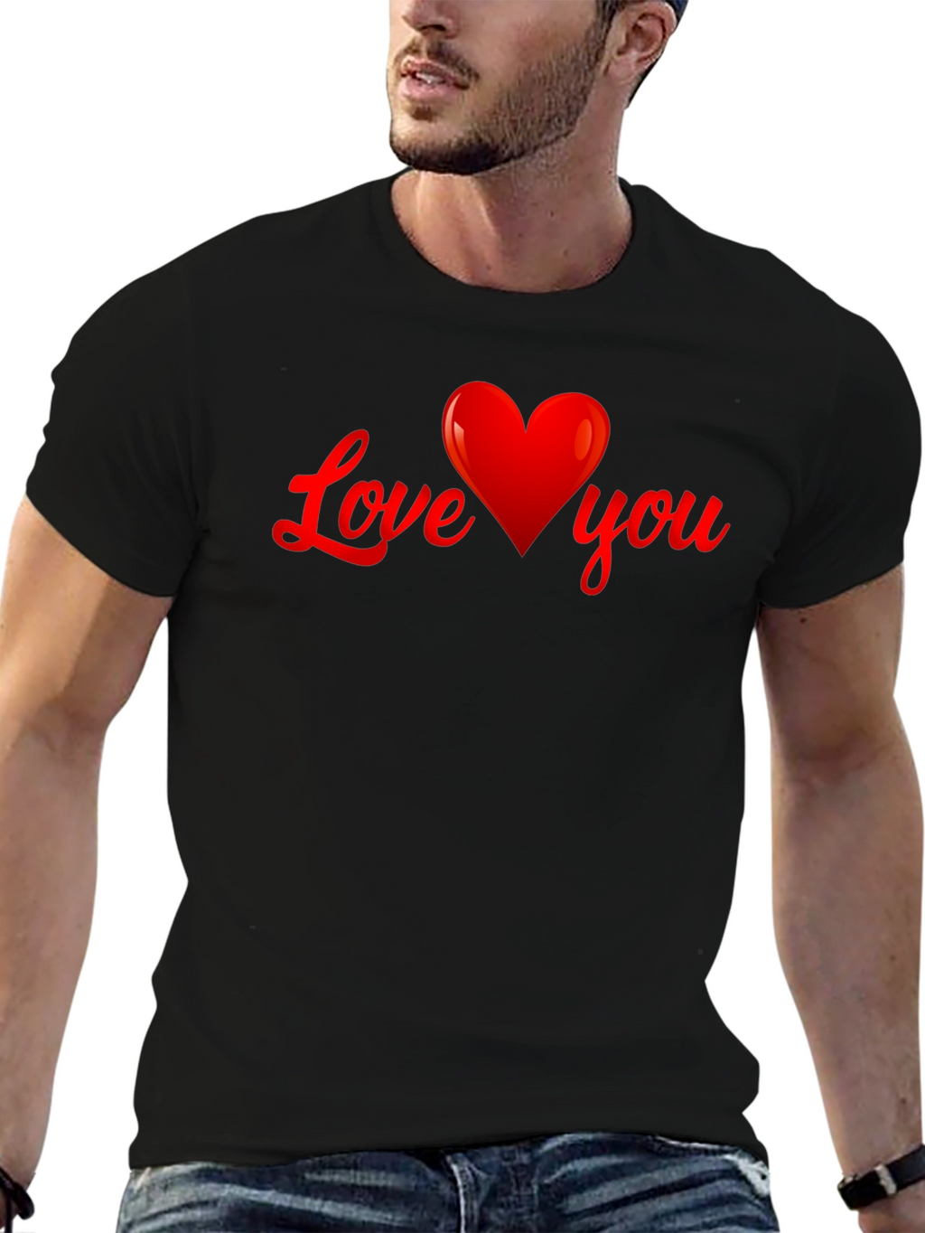 Love You Heart Graphic T-Shirt - Black