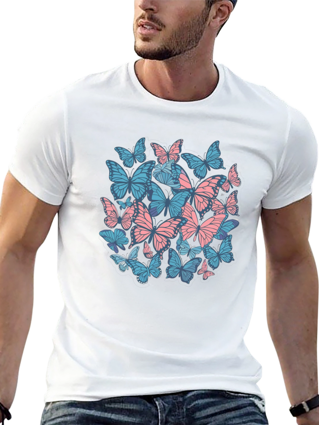 Butterfly Print Black T-Shirt