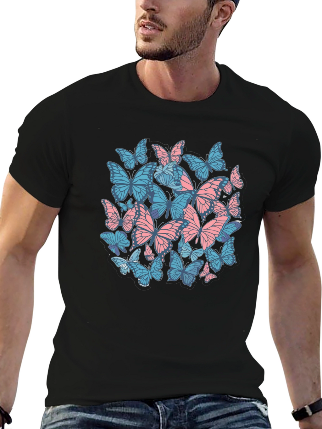 Butterfly Print Black T-Shirt