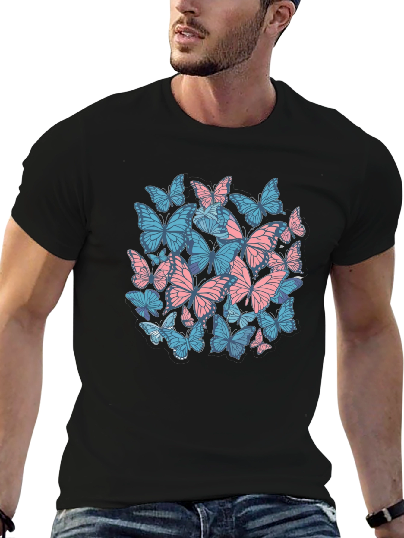 Butterfly Print Black T-Shirt