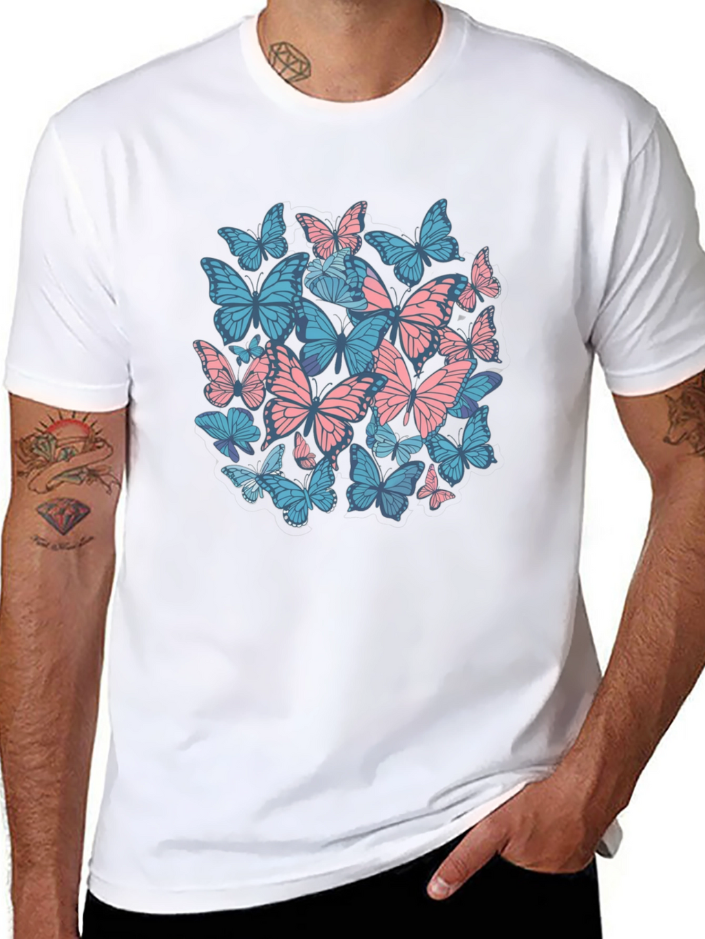 Butterfly Print Black T-Shirt