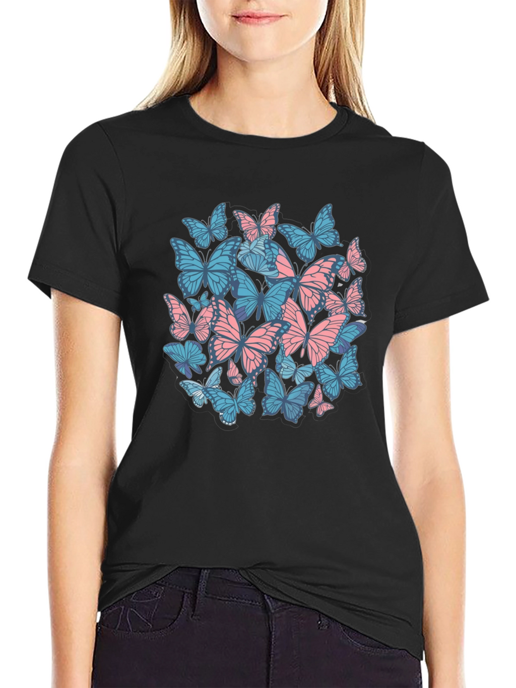 Butterfly Print Black T-Shirt