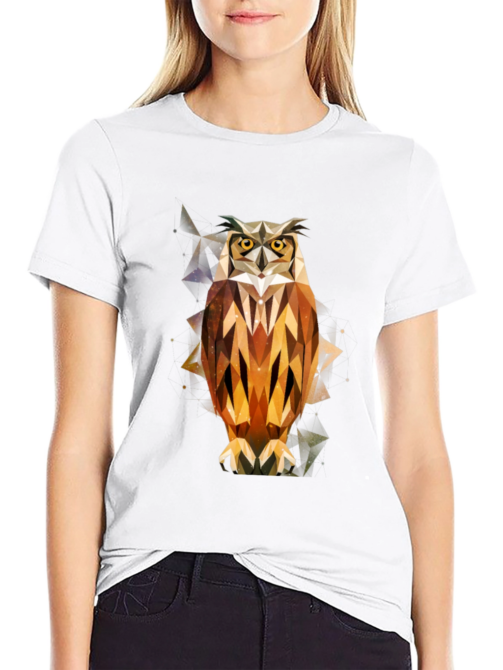 Geometric Owl Print Black T-Shirt