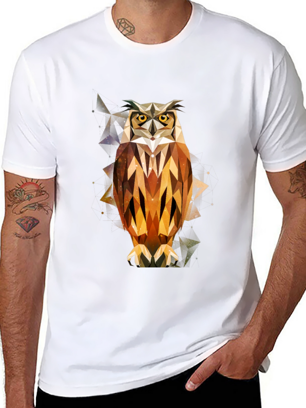 Geometric Owl Print Black T-Shirt