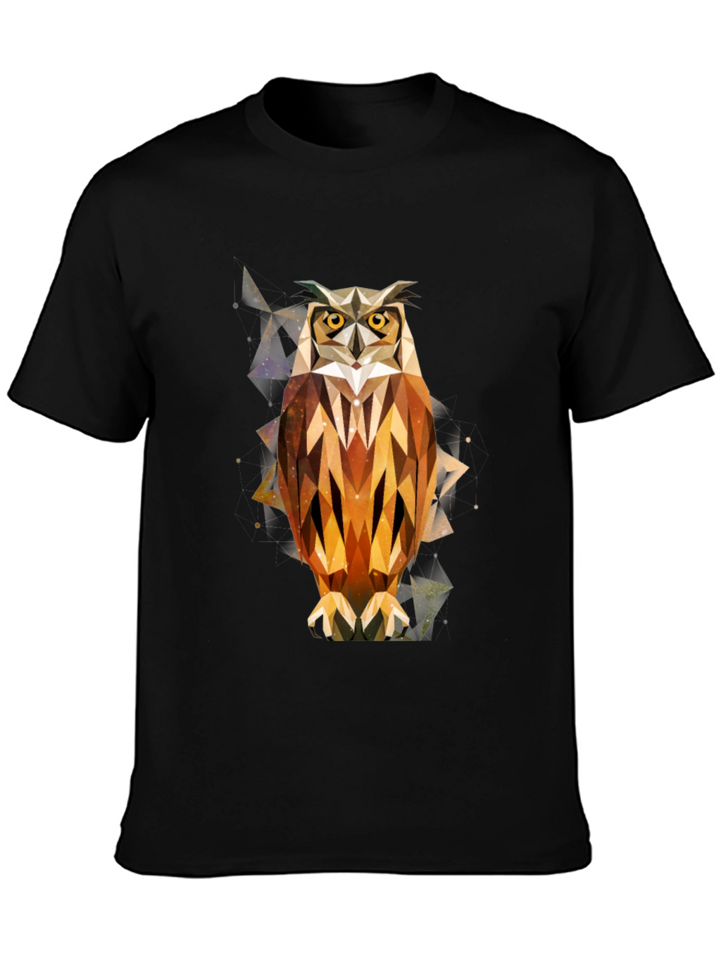 Geometric Owl Print Black T-Shirt