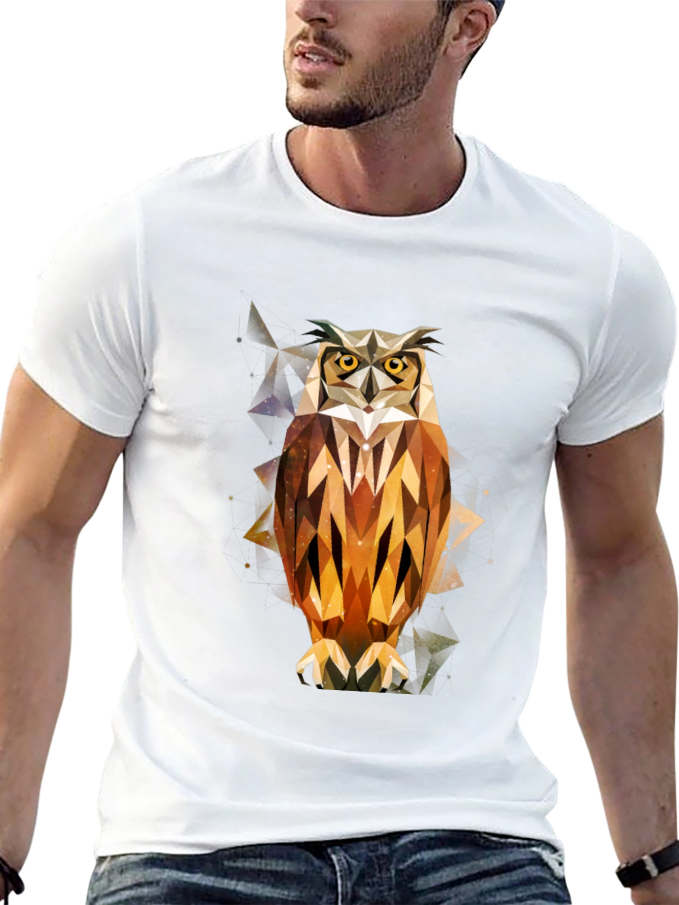 Geometric Owl Print Black T-Shirt