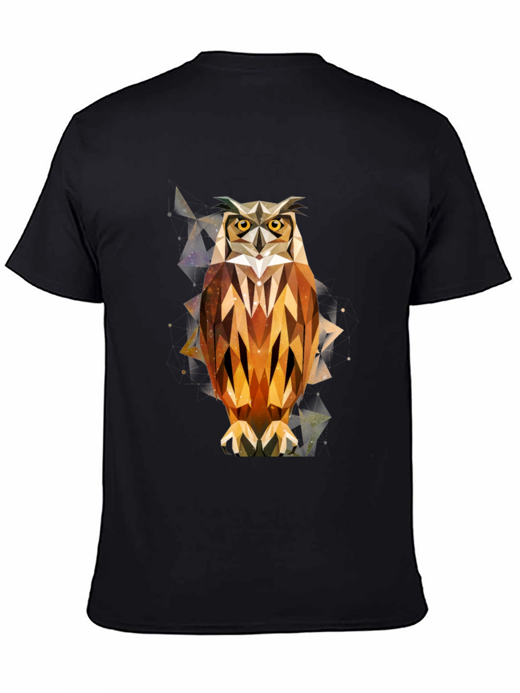 Geometric Owl Print Black T-Shirt