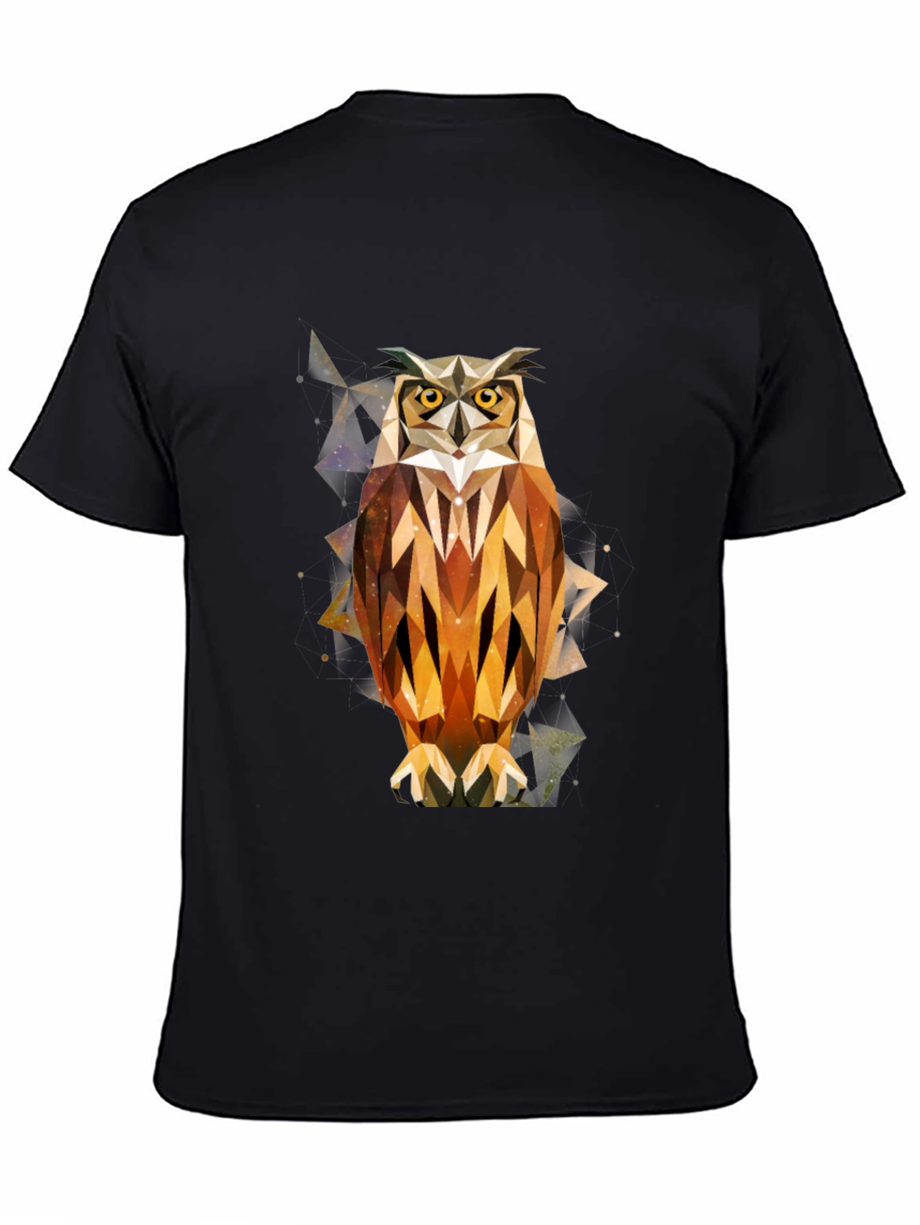 Geometric Owl Print Black T-Shirt