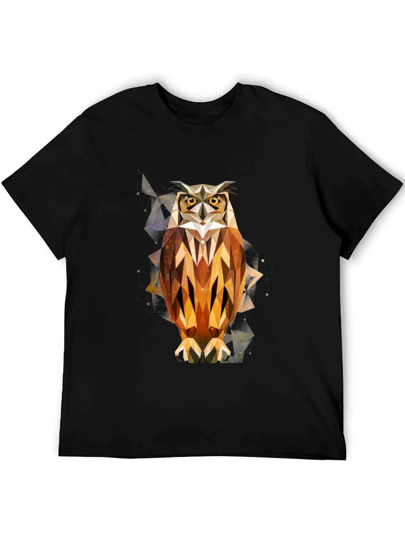 Geometric Owl Print Black T-Shirt