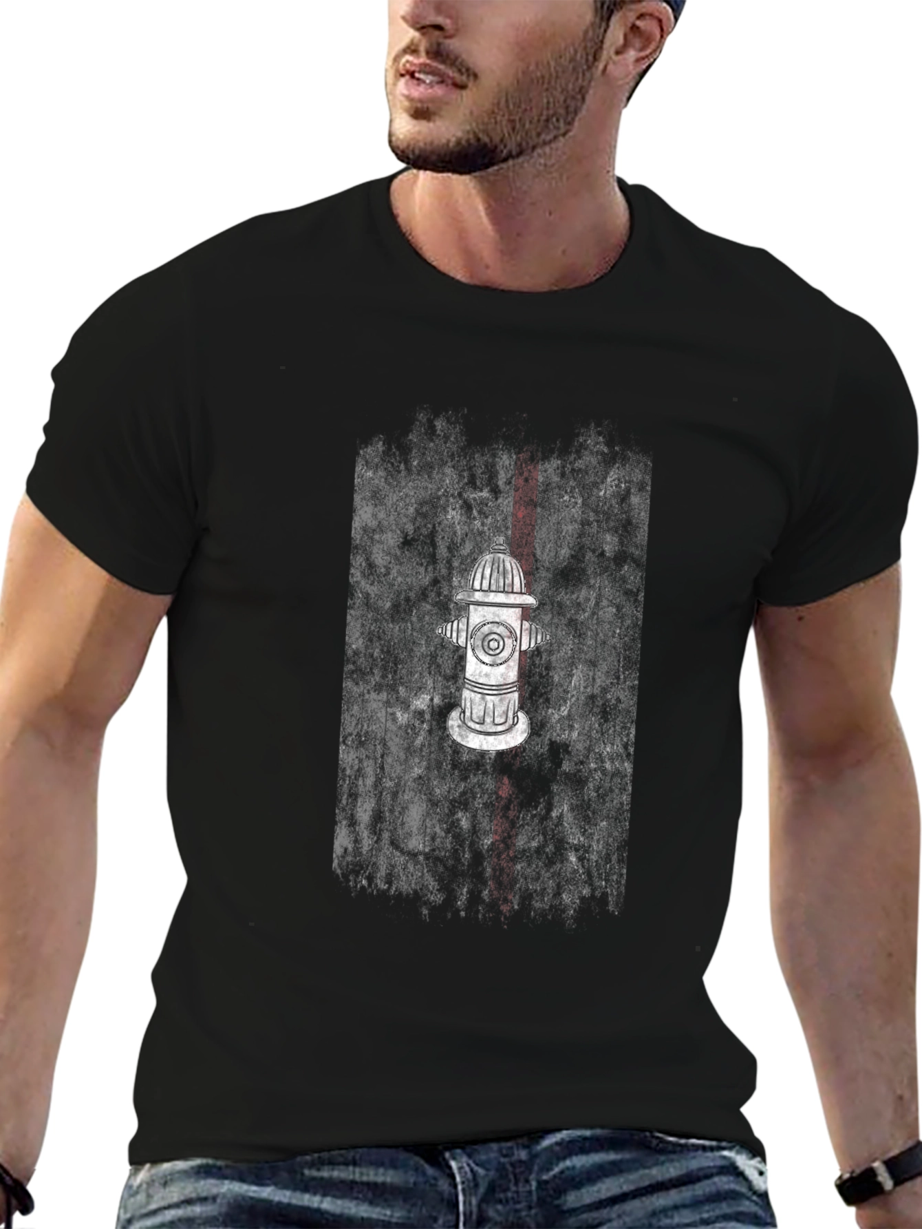 Fire Hydrant Graphic Tee - Black Cotton Blend T-Shirt