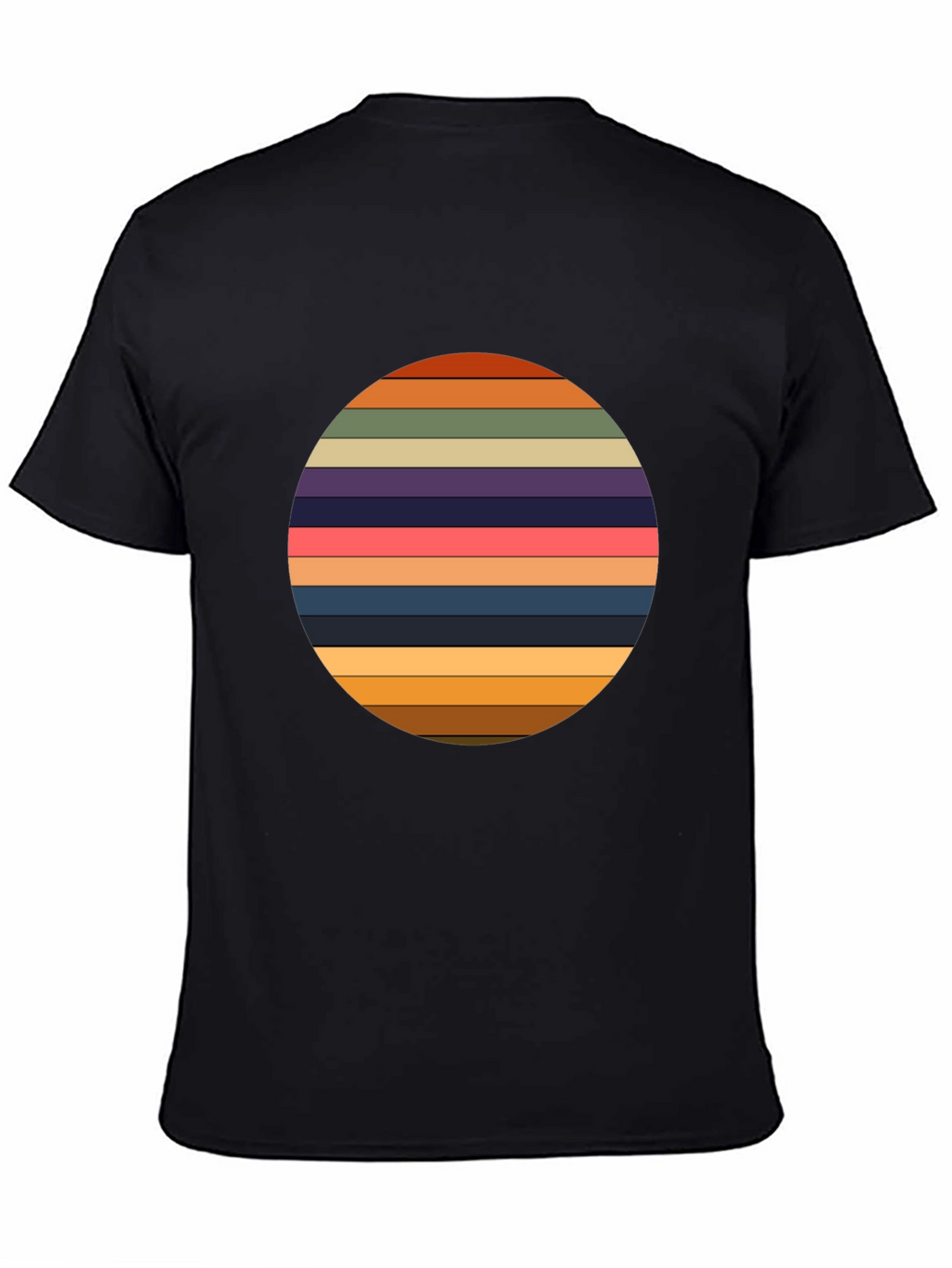 Retro Striped Circle Graphic Tee - Black Casual T-Shirt