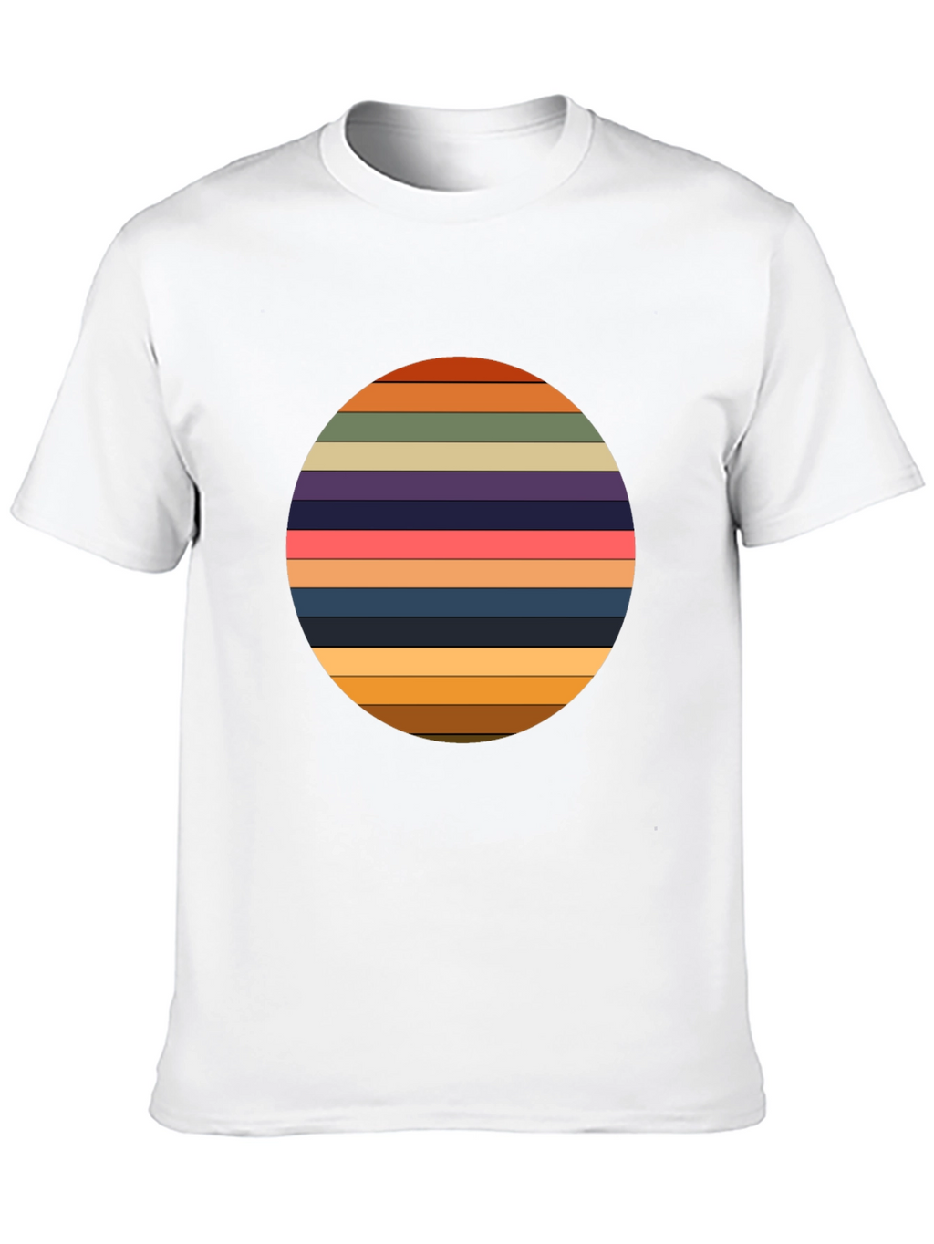 Retro Striped Circle Graphic Tee - Black Casual T-Shirt