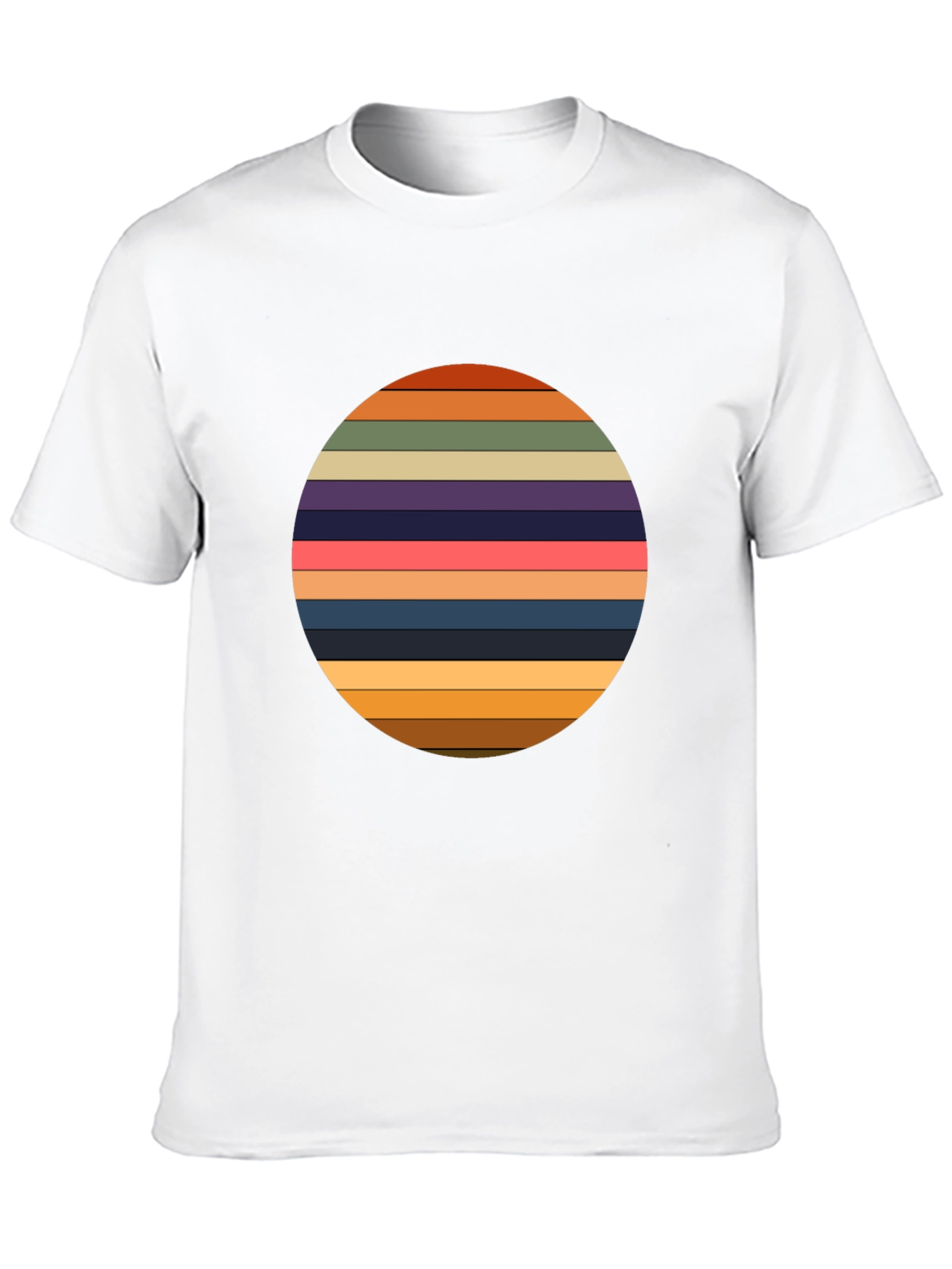 Retro Striped Circle Graphic Tee - Black Casual T-Shirt