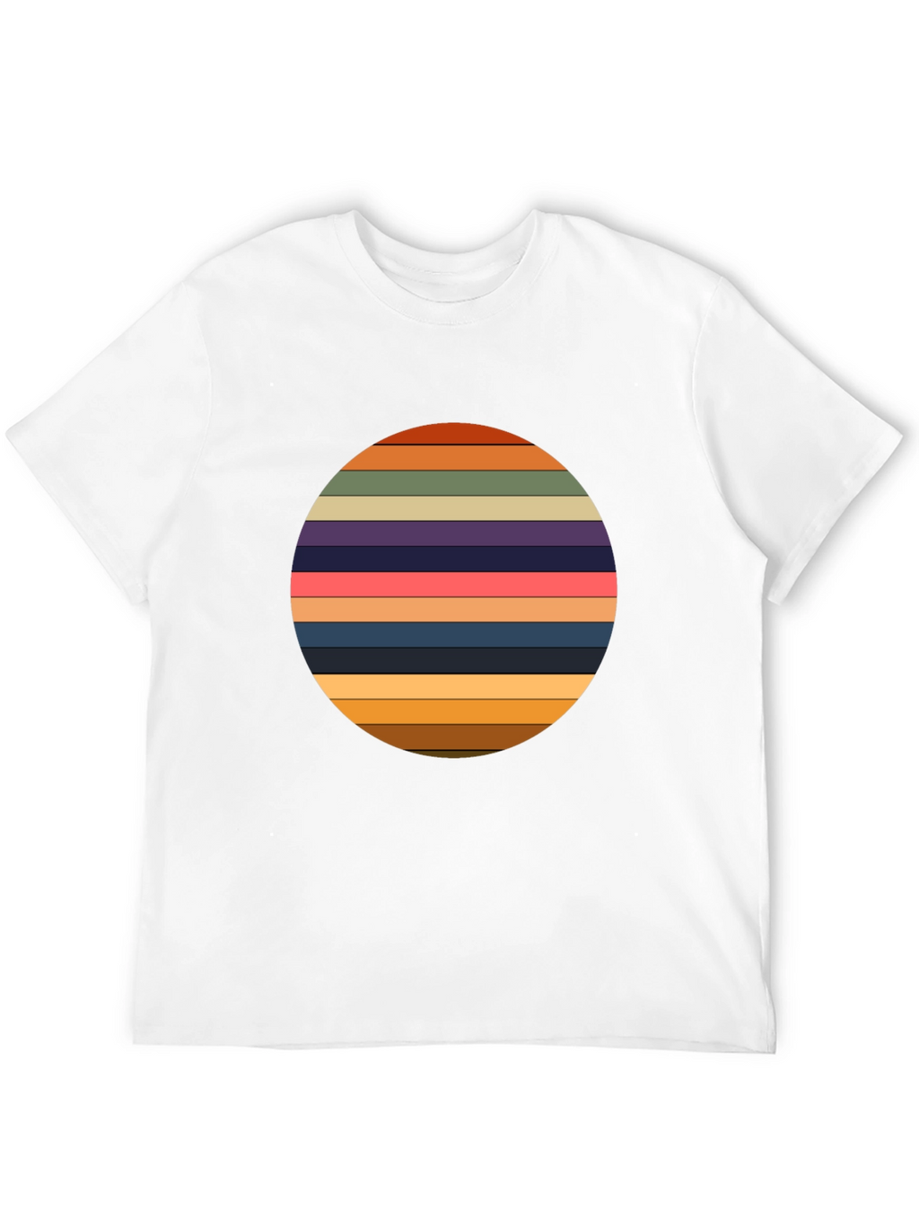 Retro Striped Circle Graphic Tee - Black Casual T-Shirt