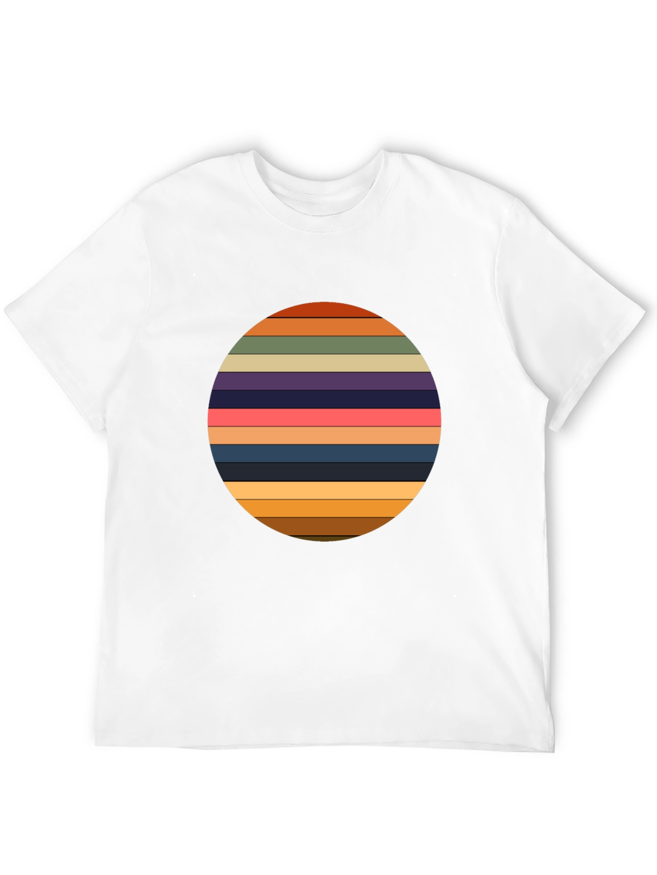 Retro Striped Circle Graphic Tee - Black Casual T-Shirt