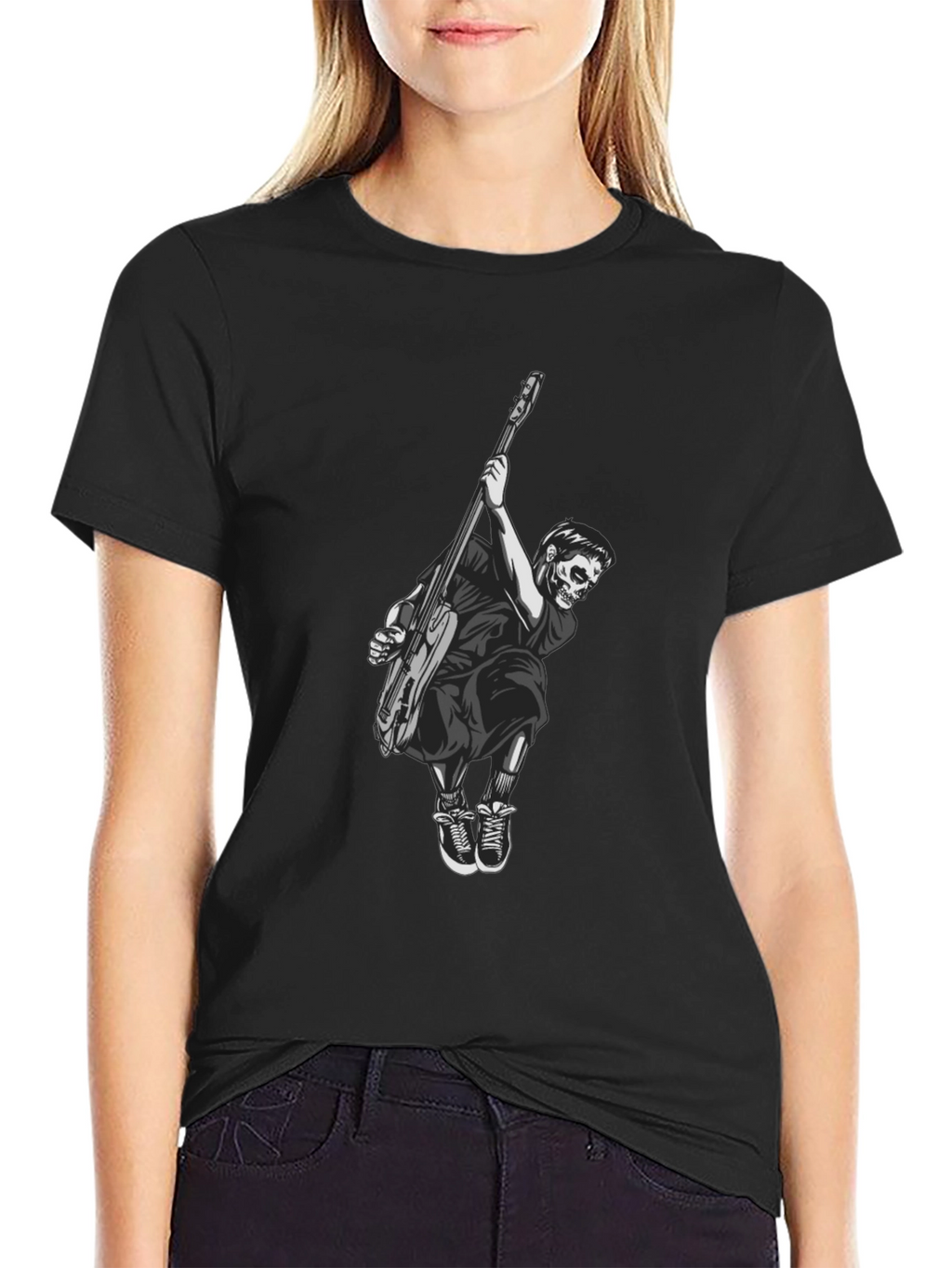 Skull Guitar Player Black T-Shirt