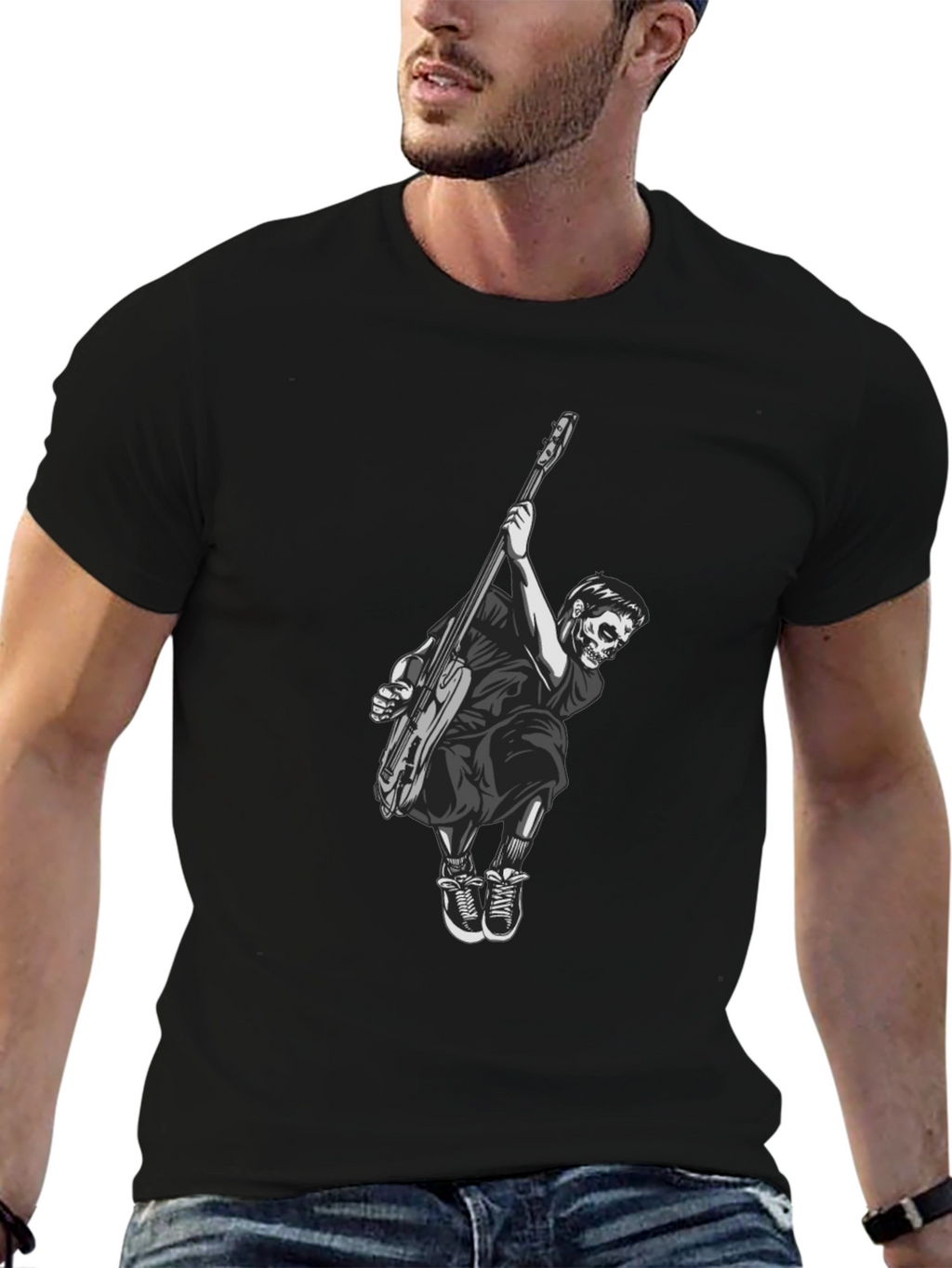 Skull Guitar Player Black T-Shirt