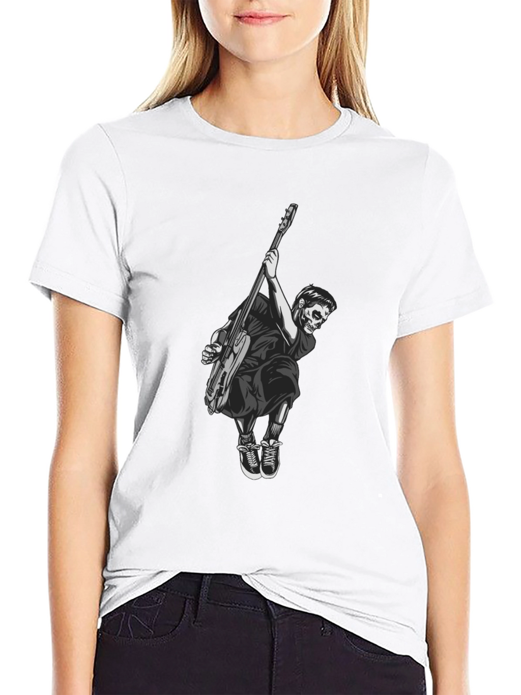 Skull Guitar Player Black T-Shirt