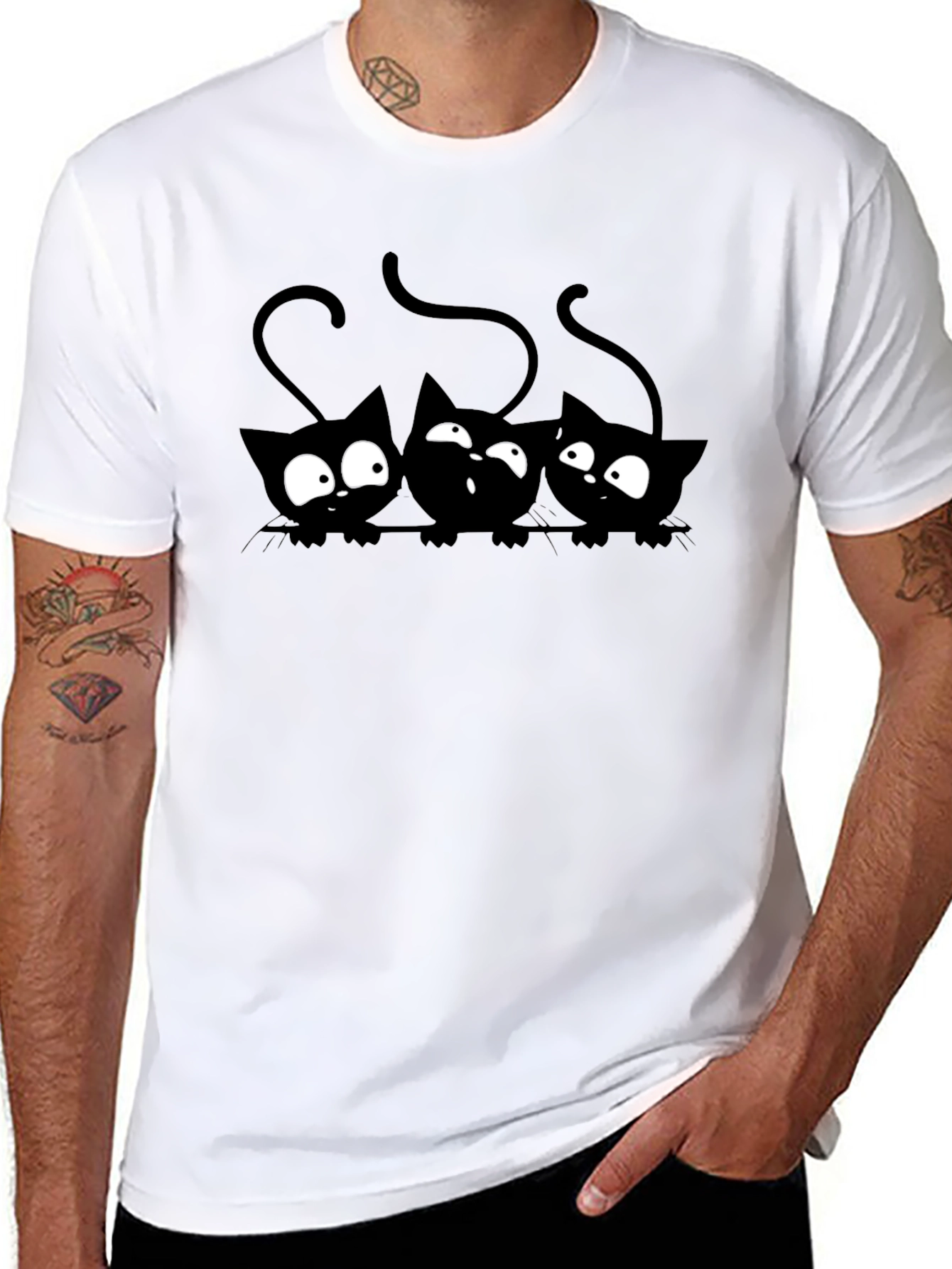 Black Cats Graphic Tee - Mens Short Sleeve Crew Neck T-Shirt
