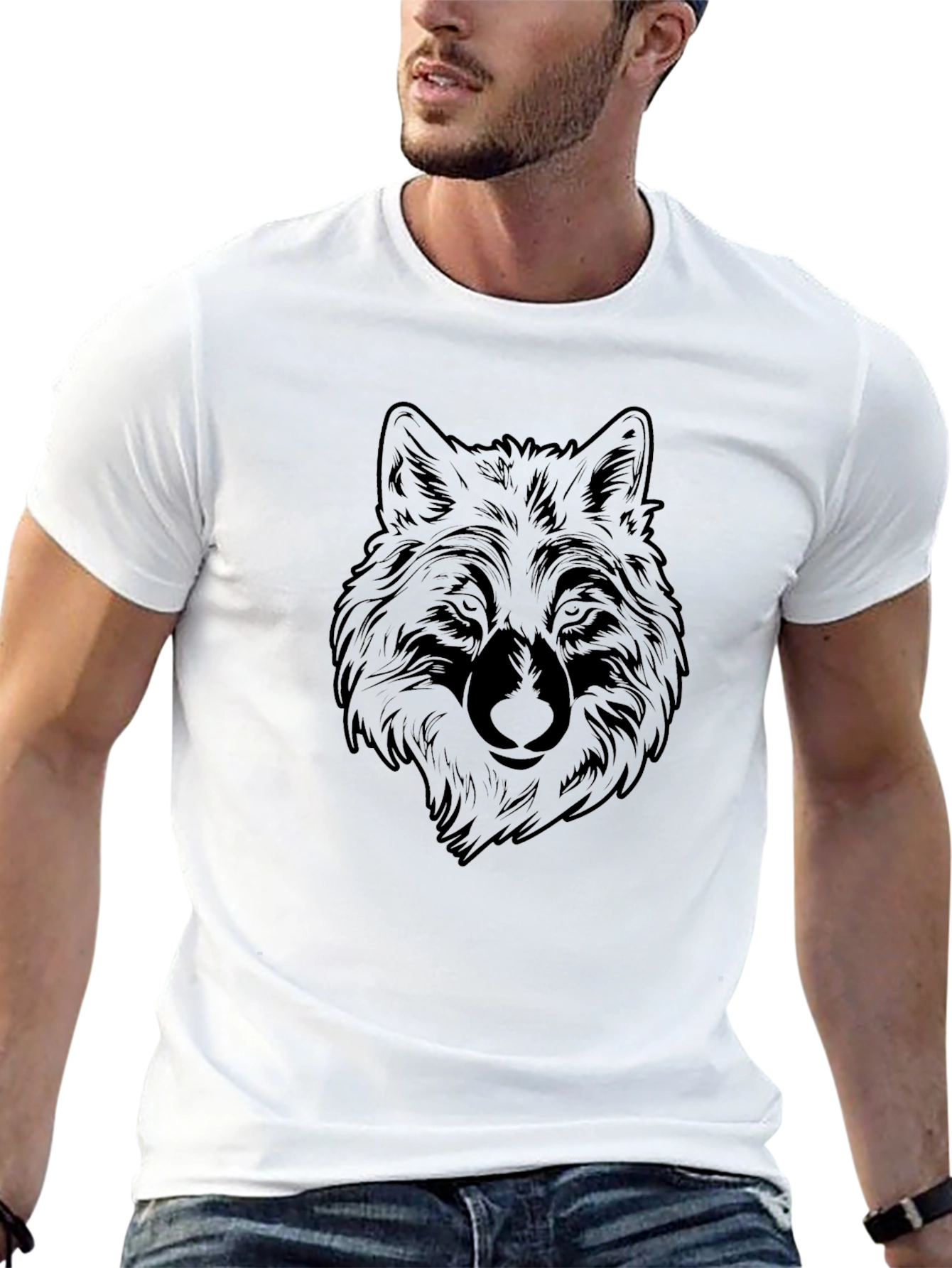 Mens Wolf Graphic Print Black T-Shirt