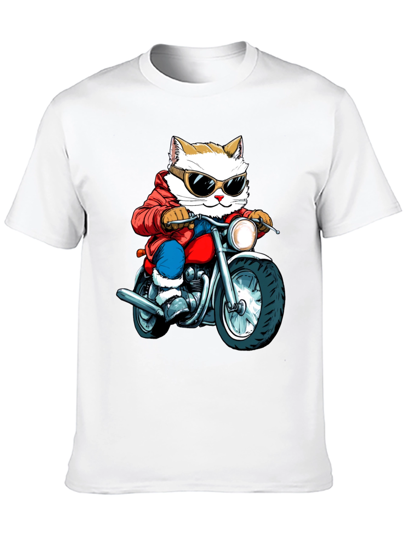Cat Biker Graphic Tee - Cool Novelty T-Shirt