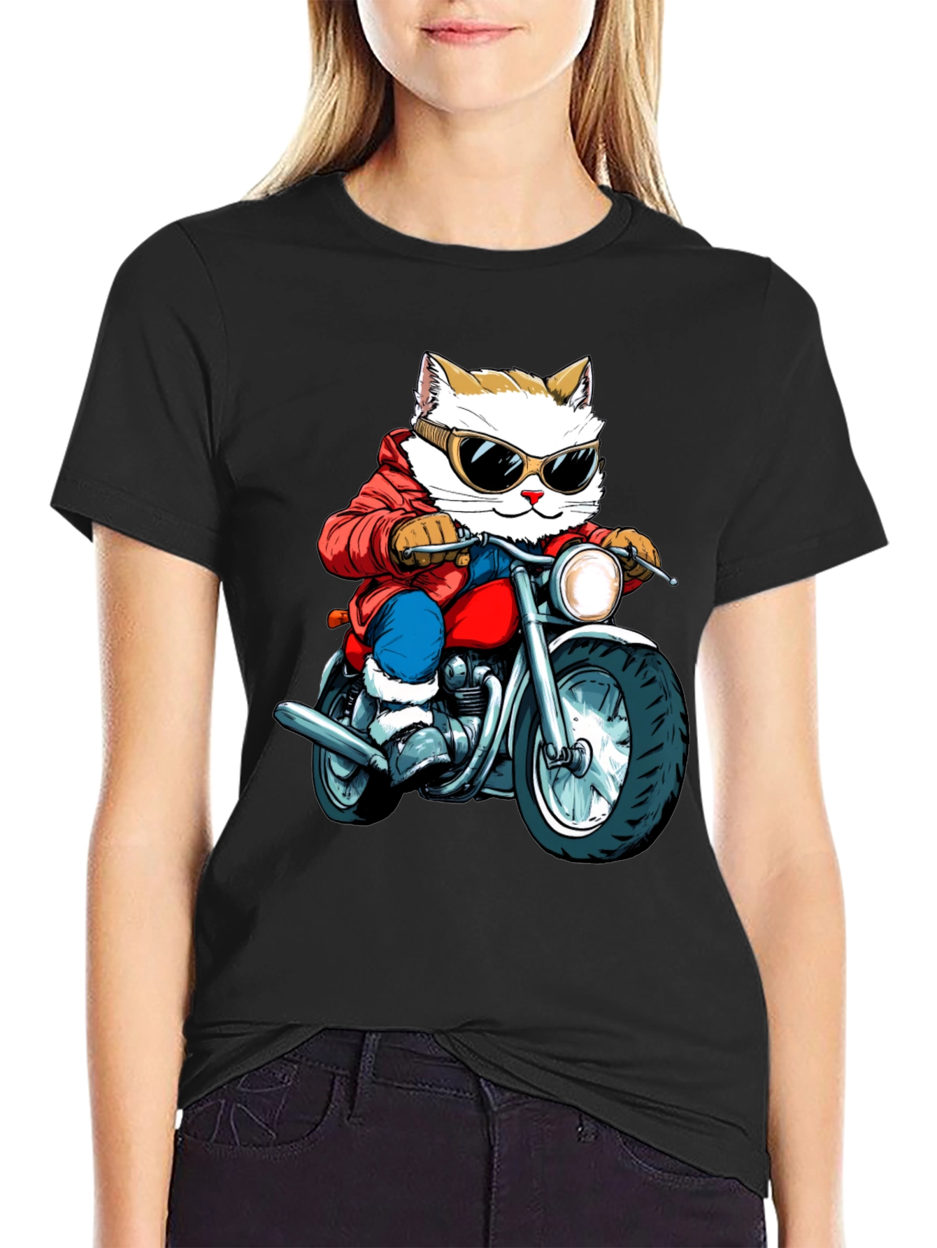 Cat Biker Graphic Tee - Cool Novelty T-Shirt