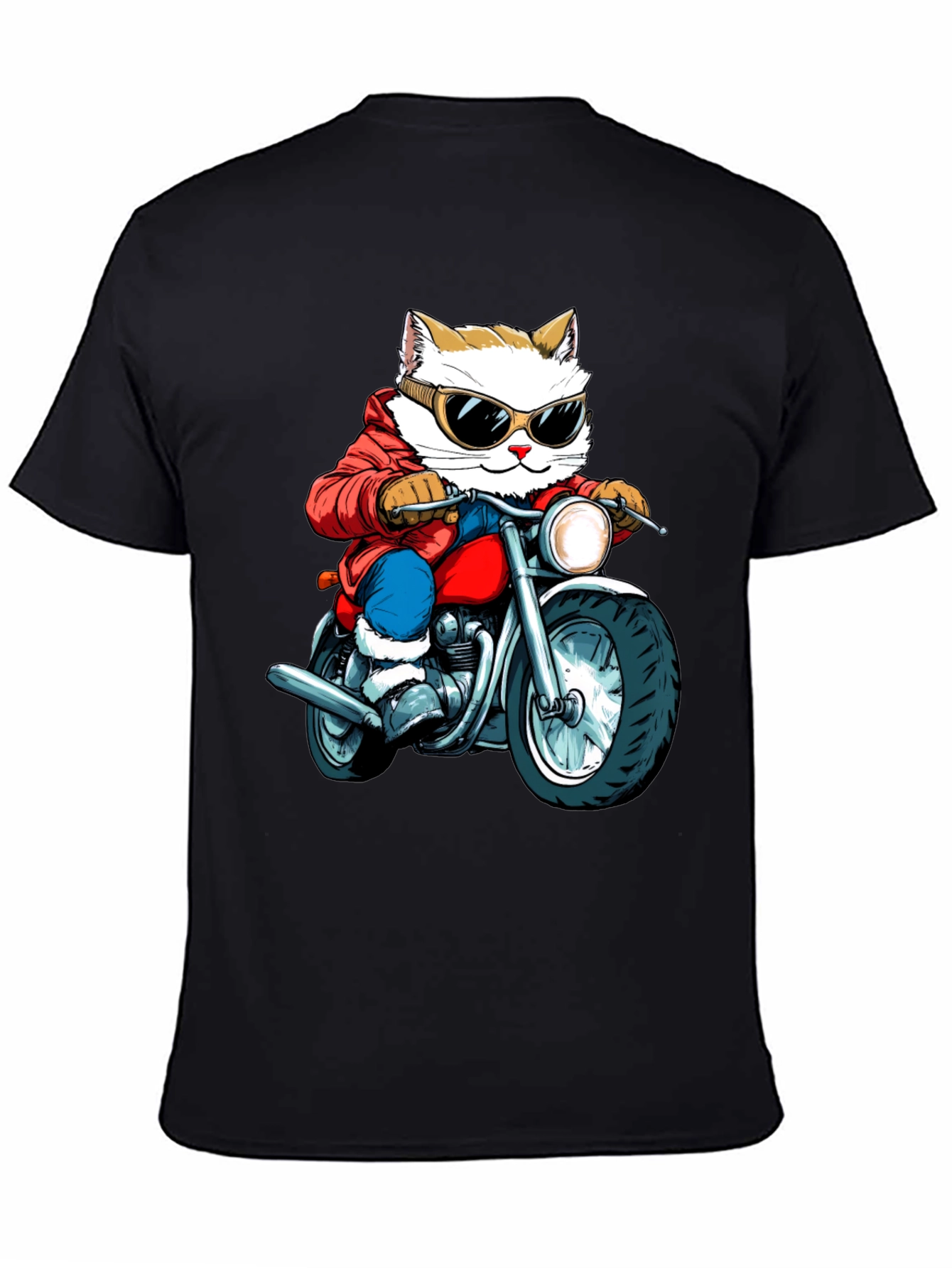 Cat Biker Graphic Tee - Cool Novelty T-Shirt