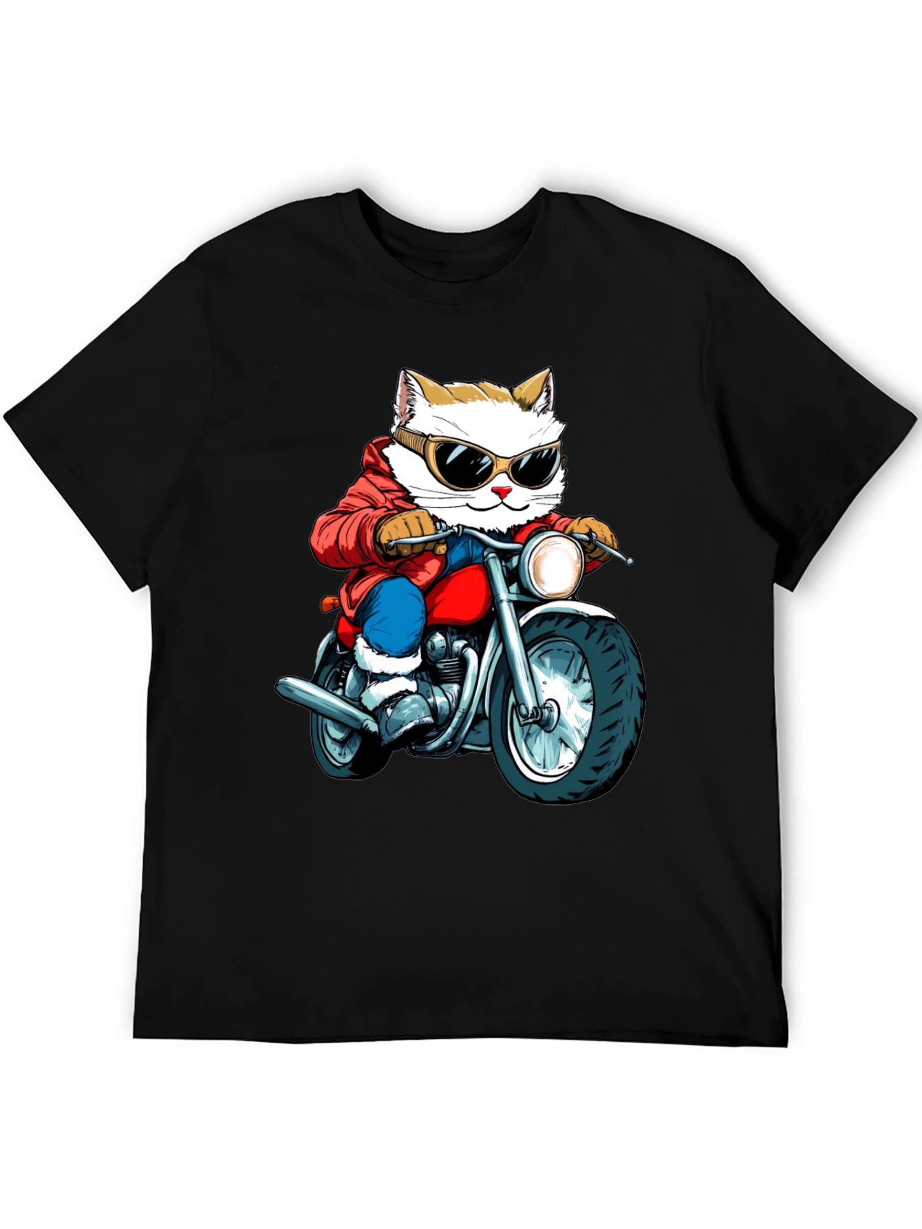 Cat Biker Graphic Tee - Cool Novelty T-Shirt