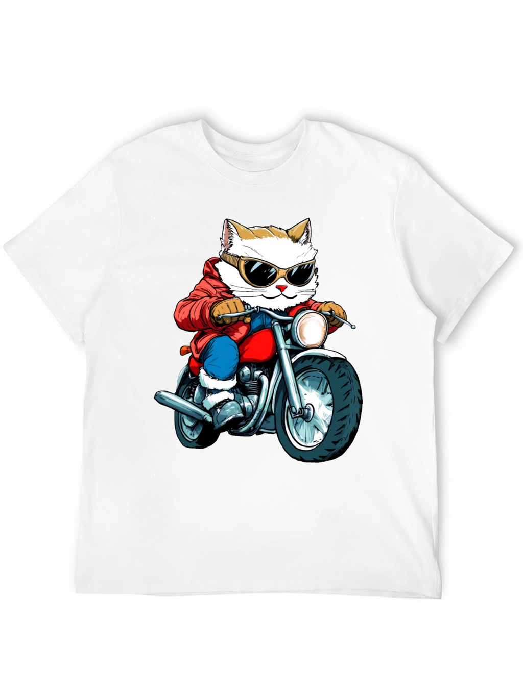 Cat Biker Graphic Tee - Cool Novelty T-Shirt