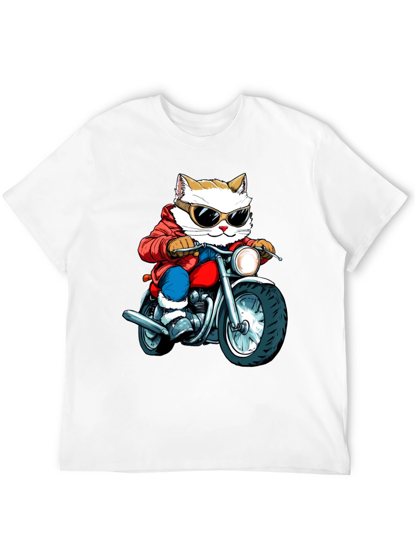 Cat Biker Graphic Tee - Cool Novelty T-Shirt