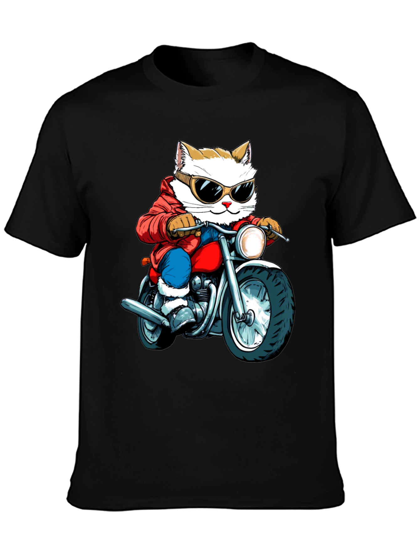 Cat Biker Graphic Tee - Cool Novelty T-Shirt