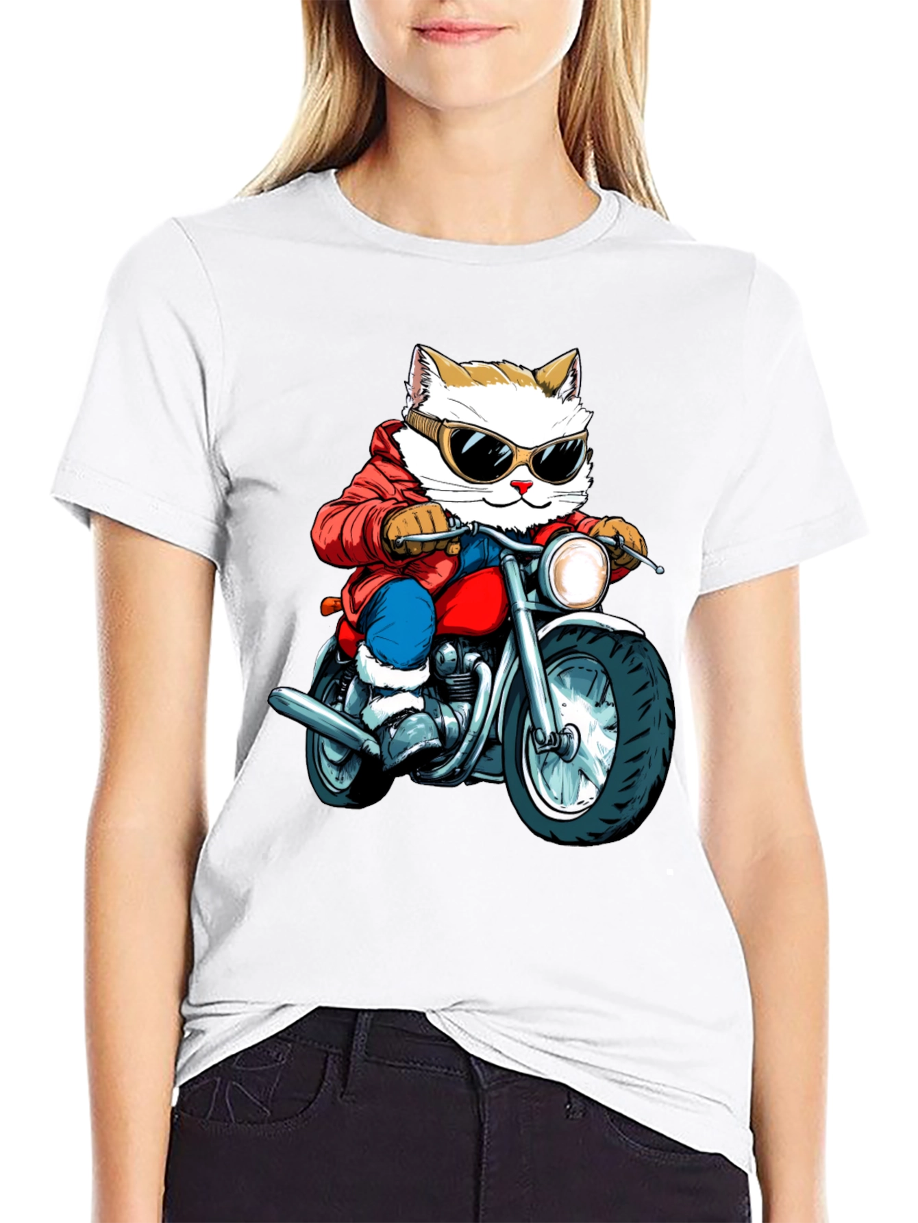 Cat Biker Graphic Tee - Cool Novelty T-Shirt
