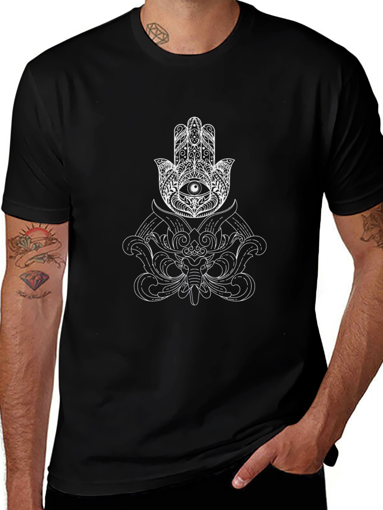 Hamsa Hand Graphic Print Crew Neck T-Shirt
