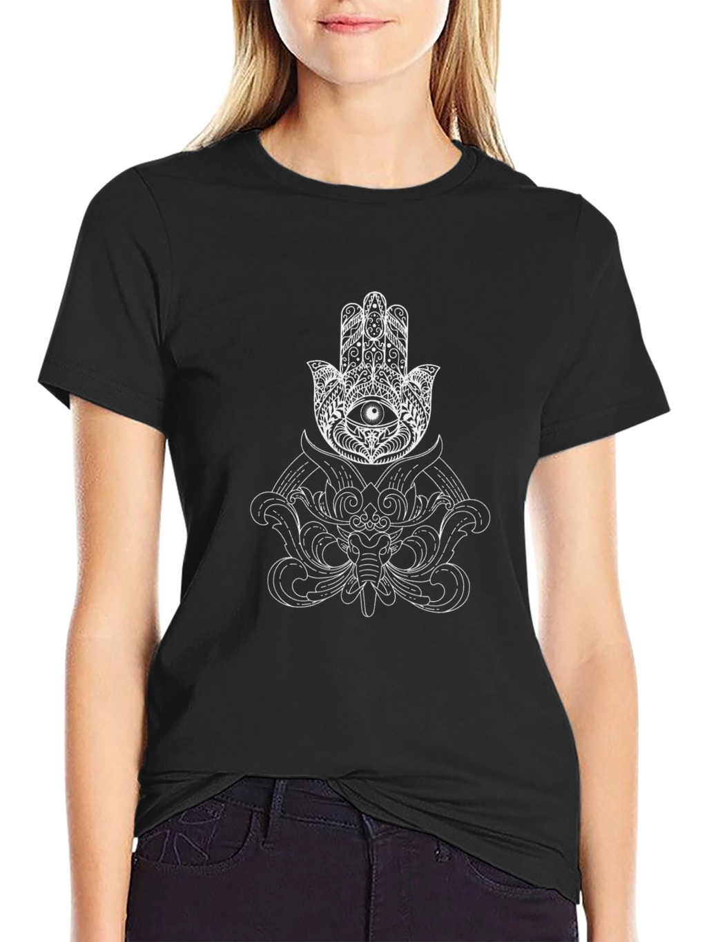 Hamsa Hand Graphic Print Crew Neck T-Shirt