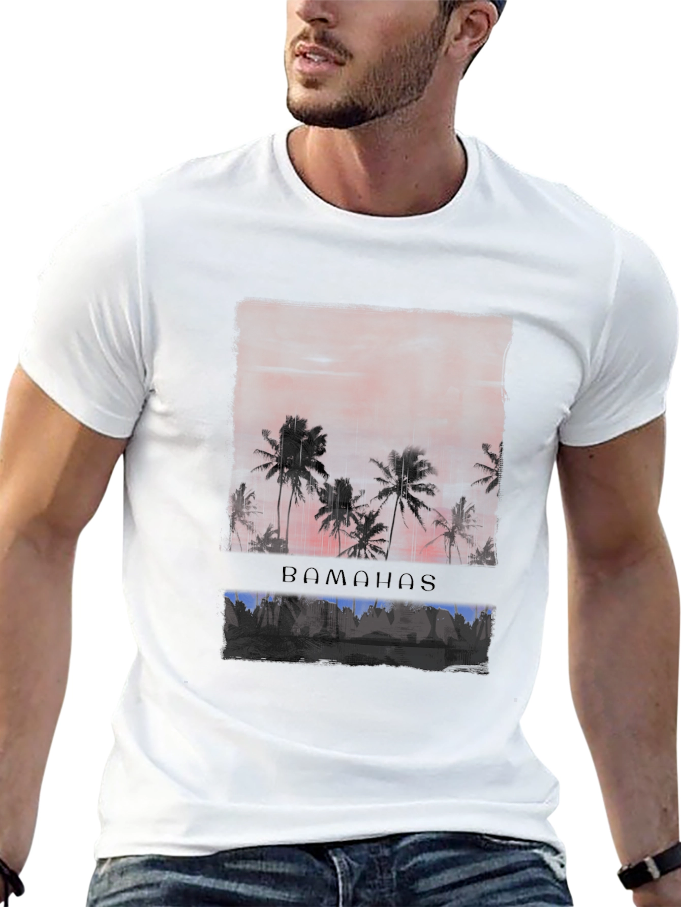 Bahamas Sunset Palm Tree Graphic Tee - Black