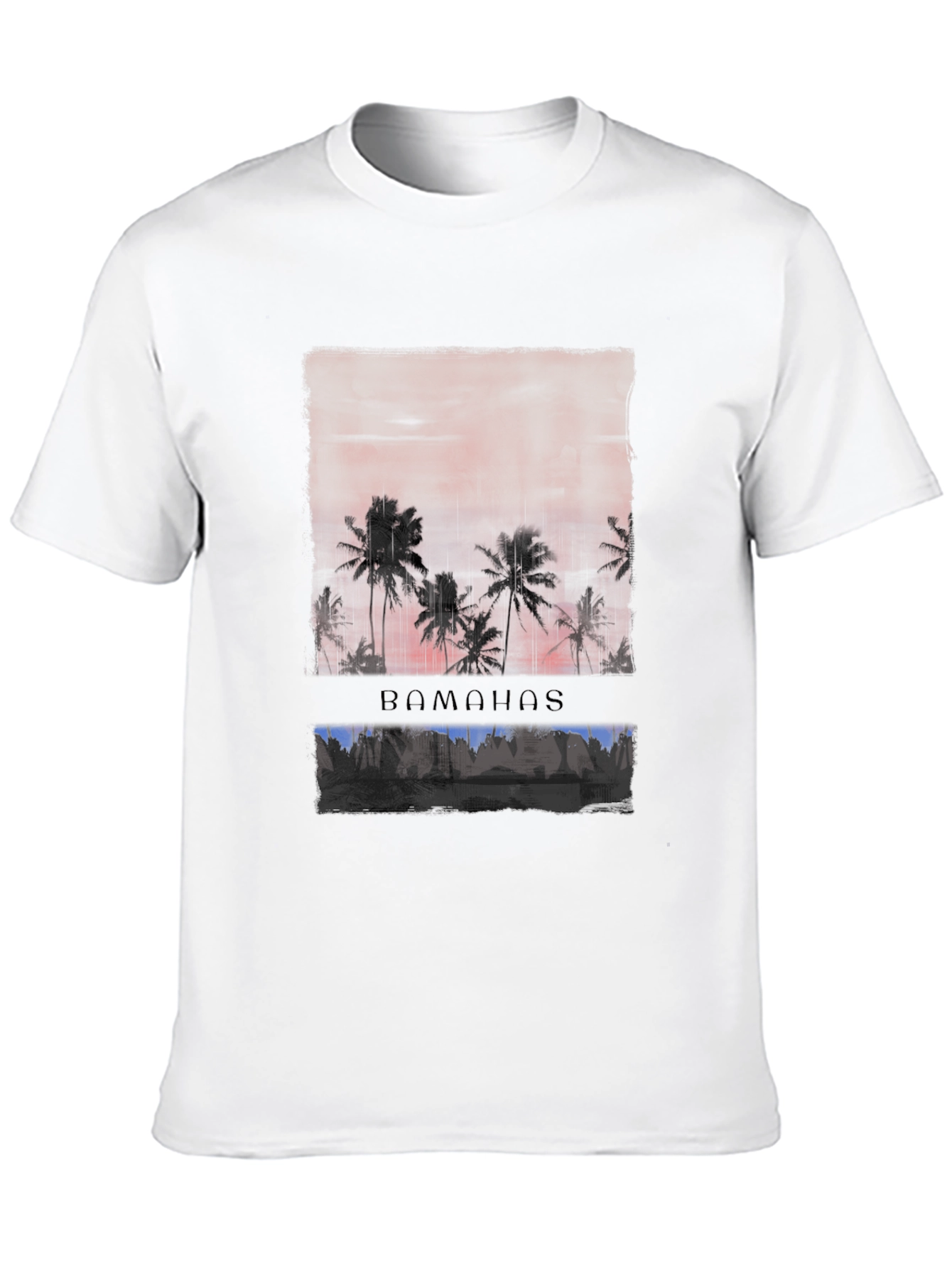 Bahamas Sunset Palm Tree Graphic Tee - Black