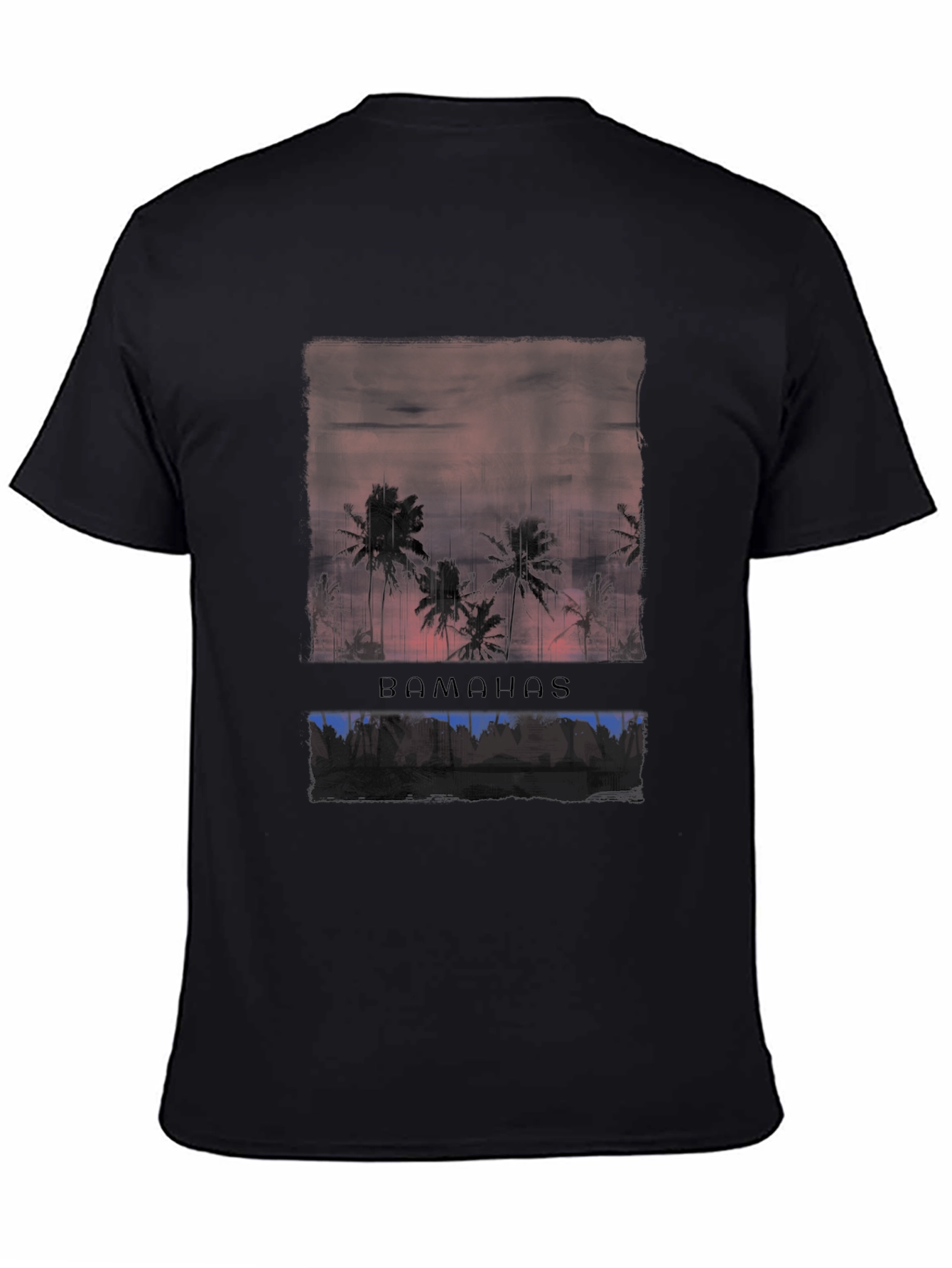 Bahamas Sunset Palm Tree Graphic Tee - Black