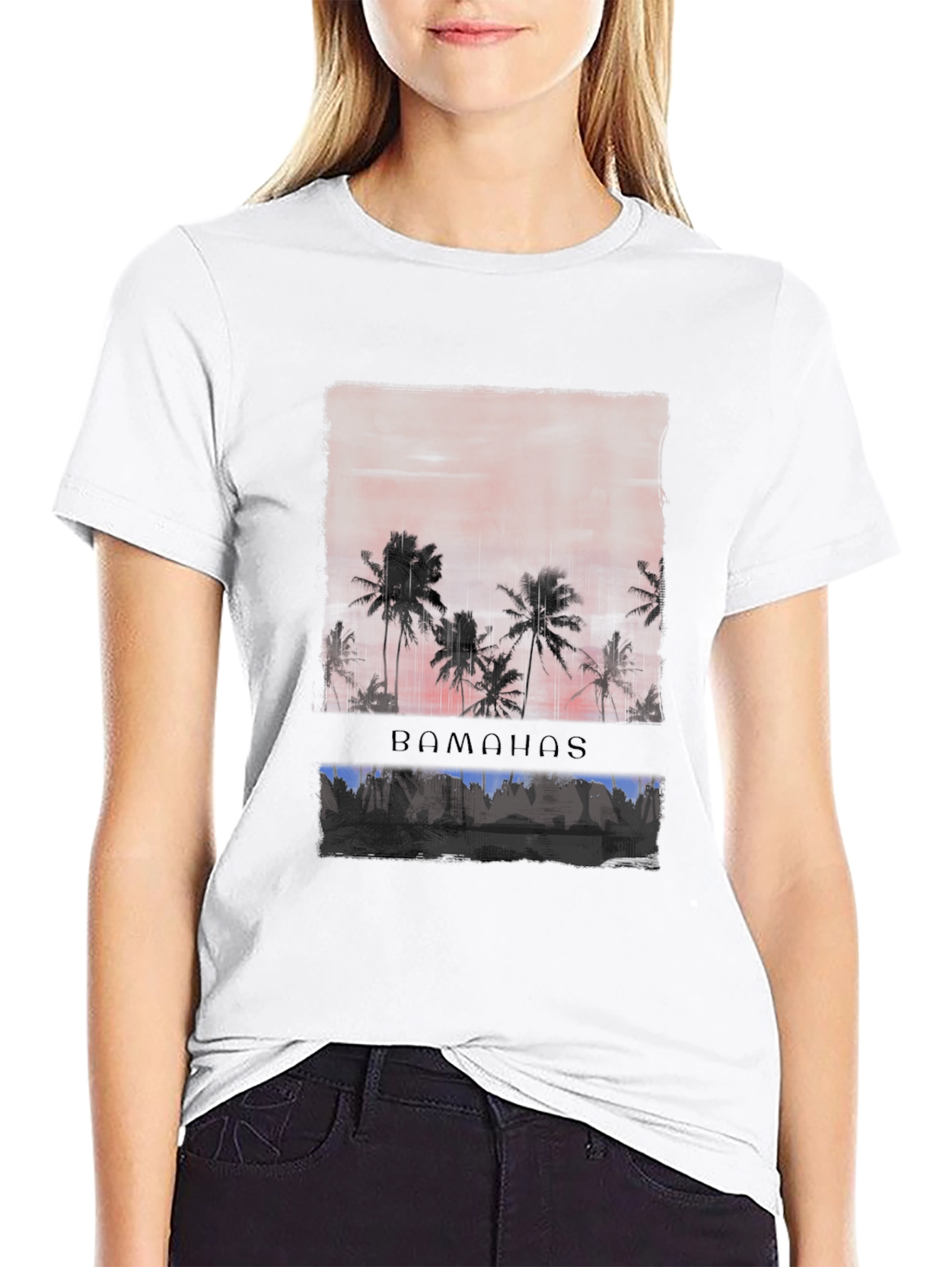 Bahamas Sunset Palm Tree Graphic Tee - Black