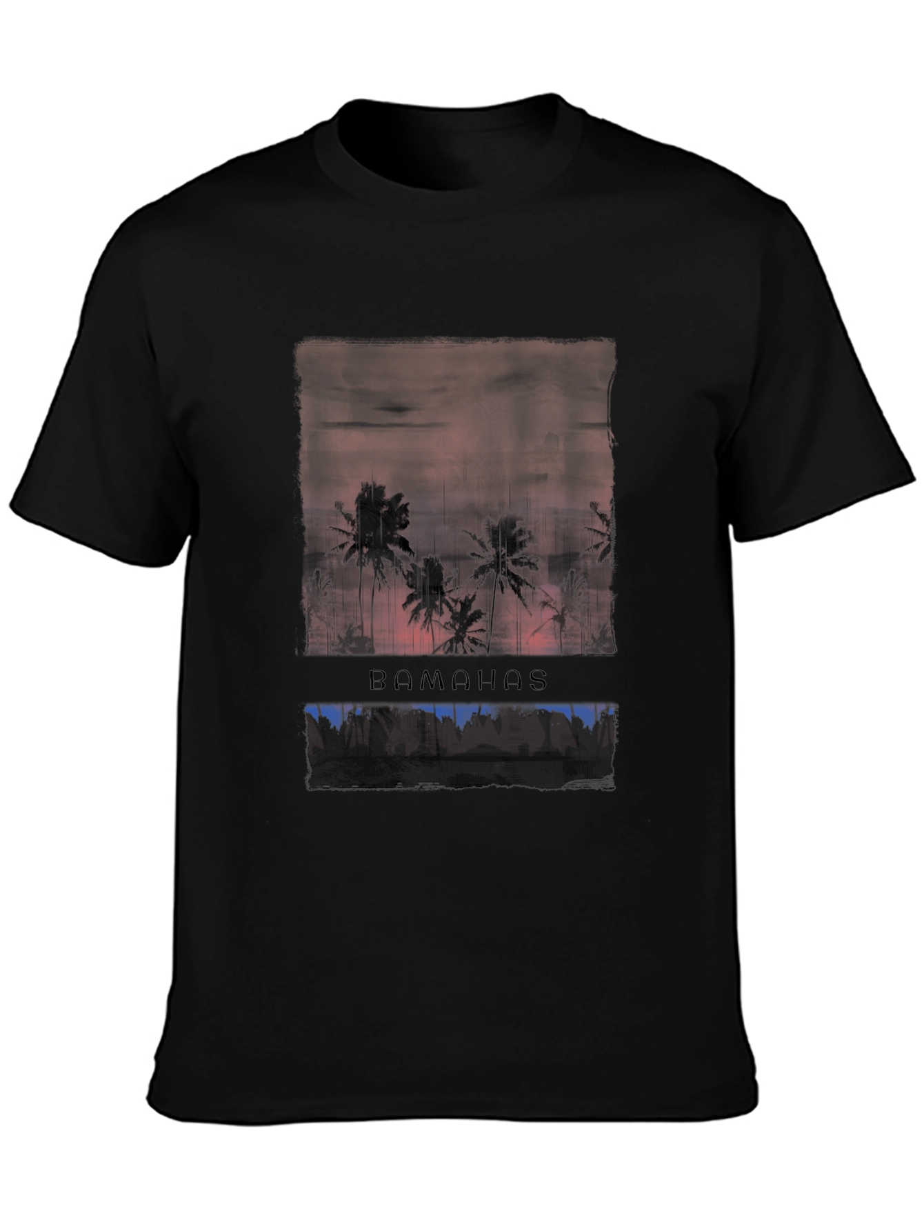 Bahamas Sunset Palm Tree Graphic Tee - Black
