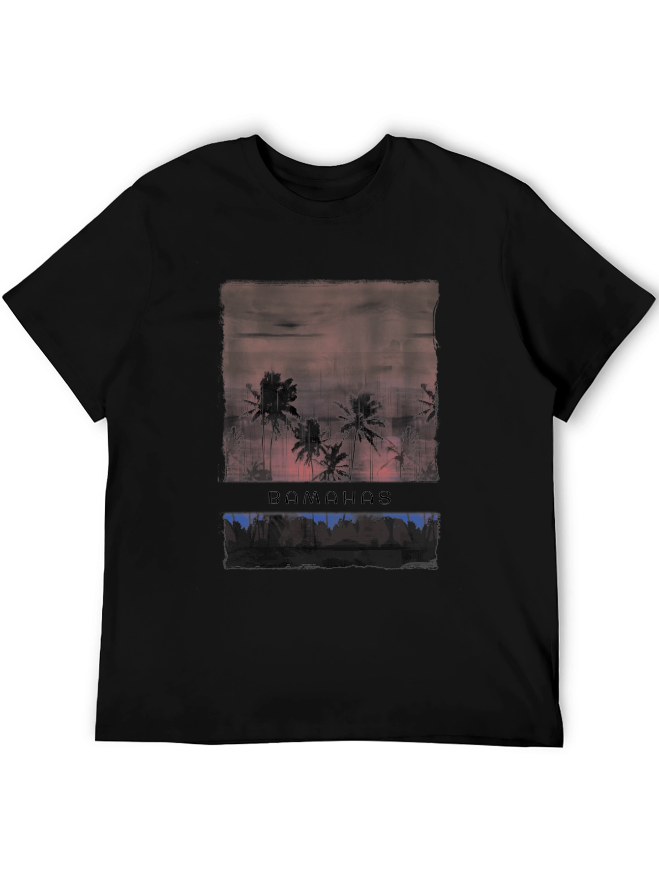 Bahamas Sunset Palm Tree Graphic Tee - Black