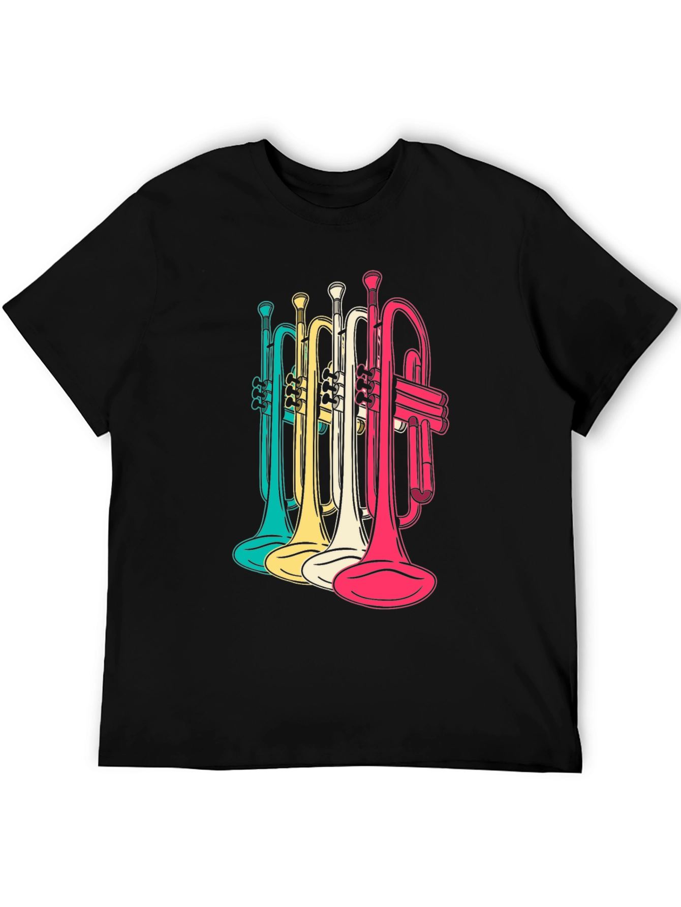Colorful Trumpets Graphic Tee - Mens Black T-Shirt