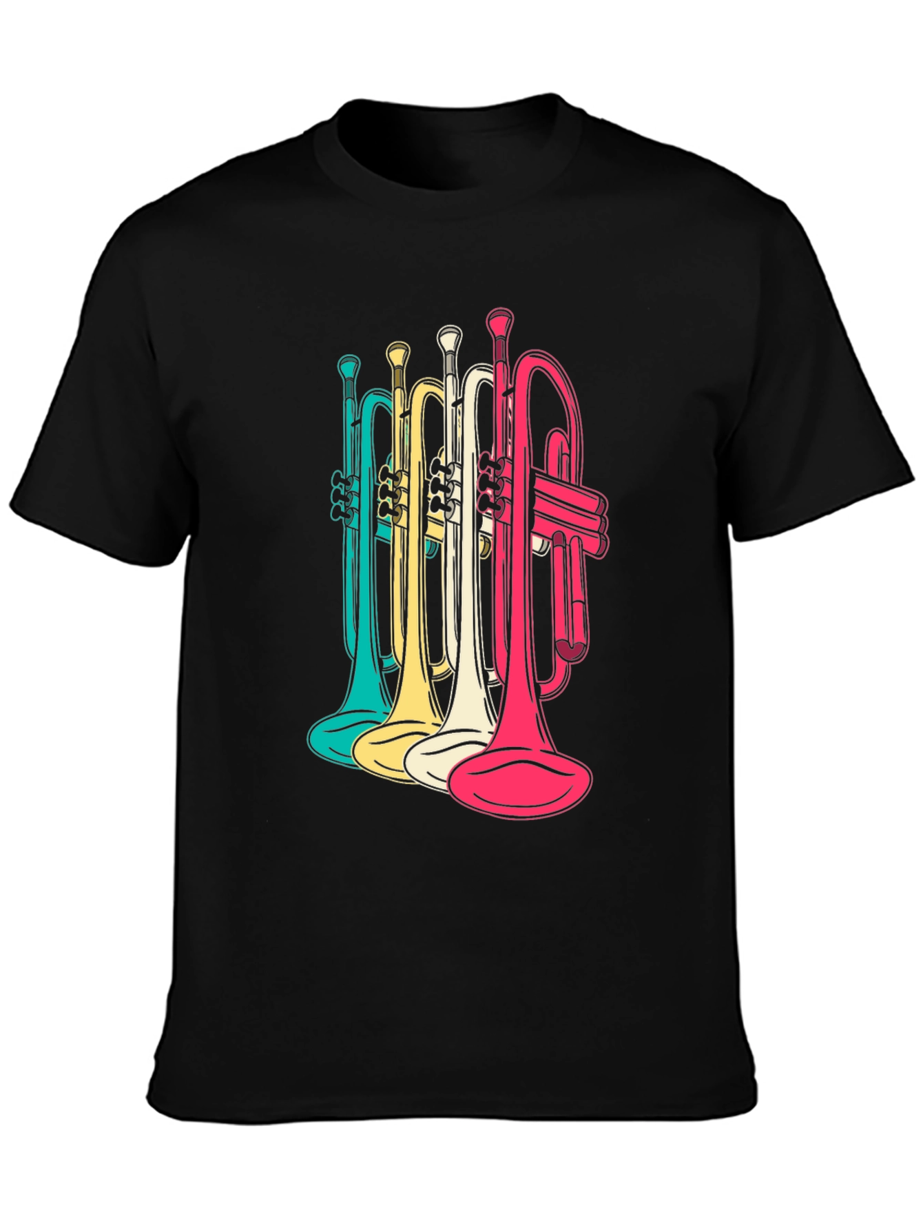 Colorful Trumpets Graphic Tee - Mens Black T-Shirt
