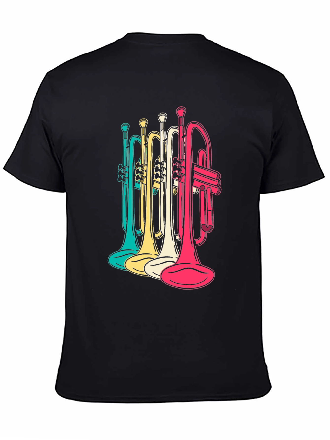 Colorful Trumpets Graphic Tee - Mens Black T-Shirt