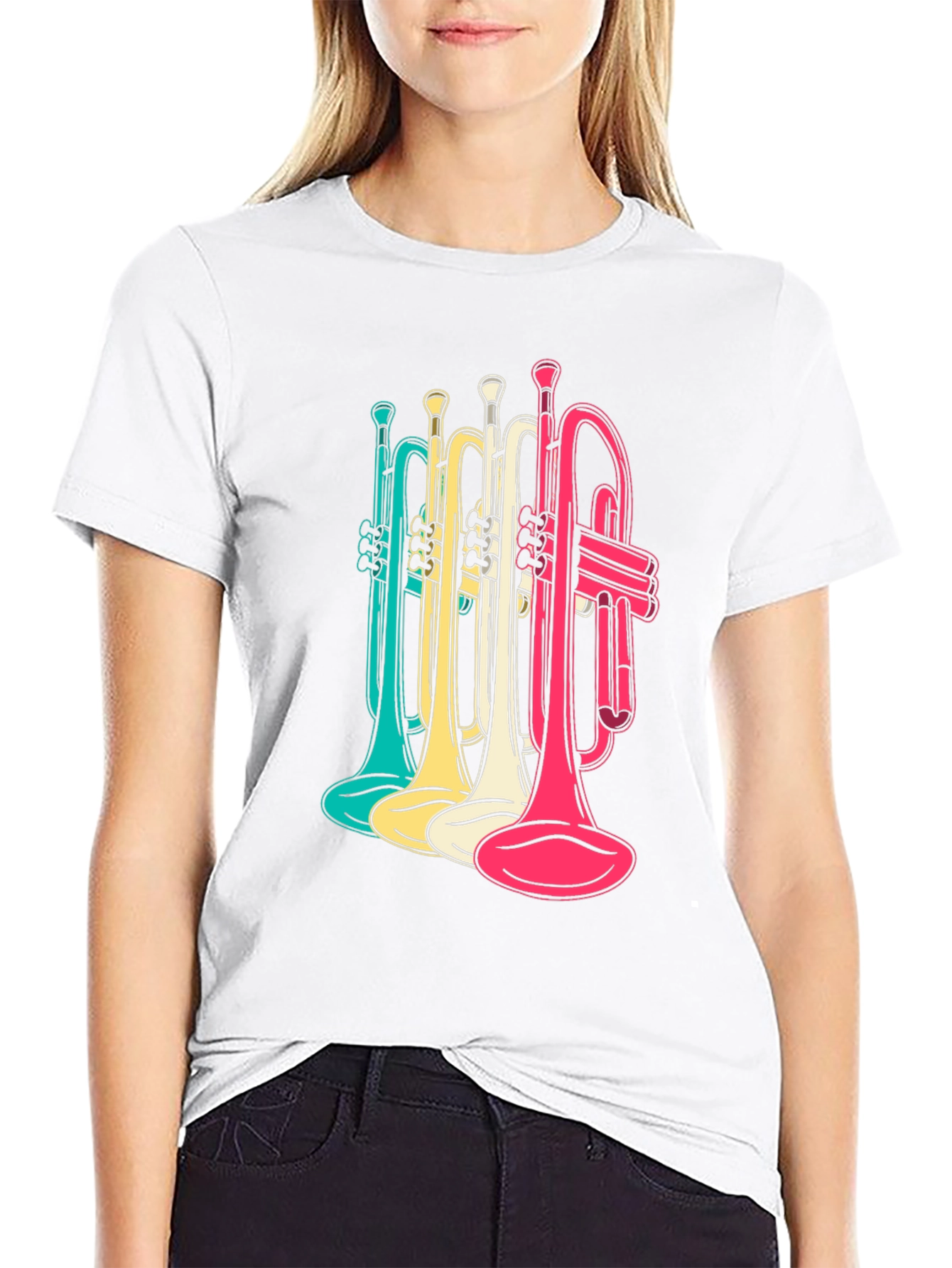 Colorful Trumpets Graphic Tee - Mens Black T-Shirt