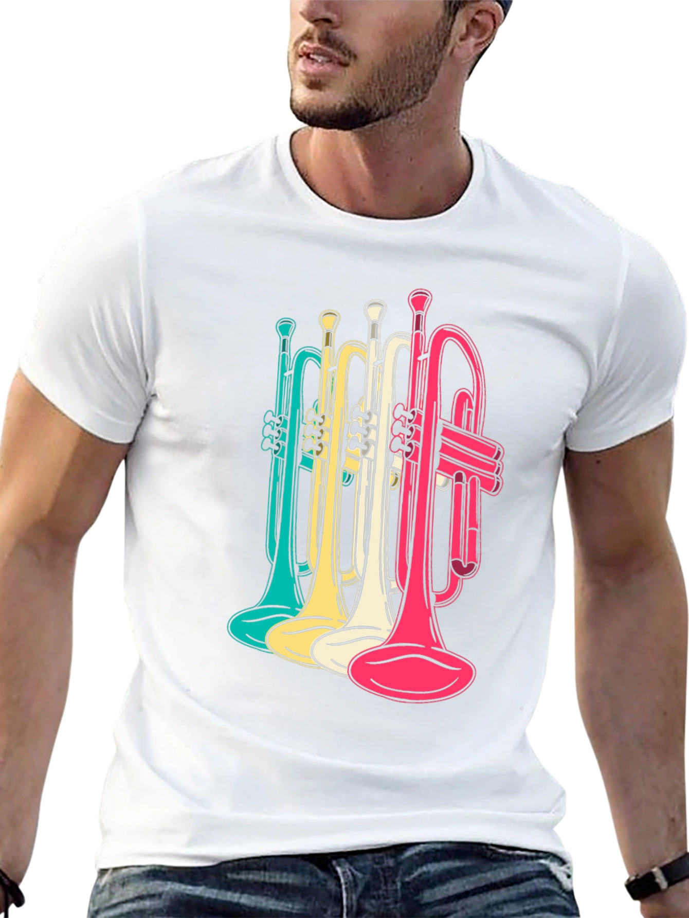 Colorful Trumpets Graphic Tee - Mens Black T-Shirt