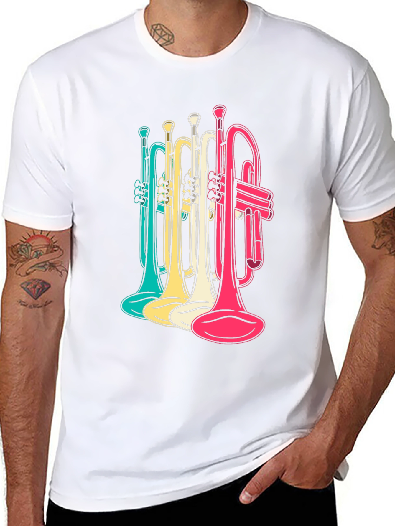Colorful Trumpets Graphic Tee - Mens Black T-Shirt