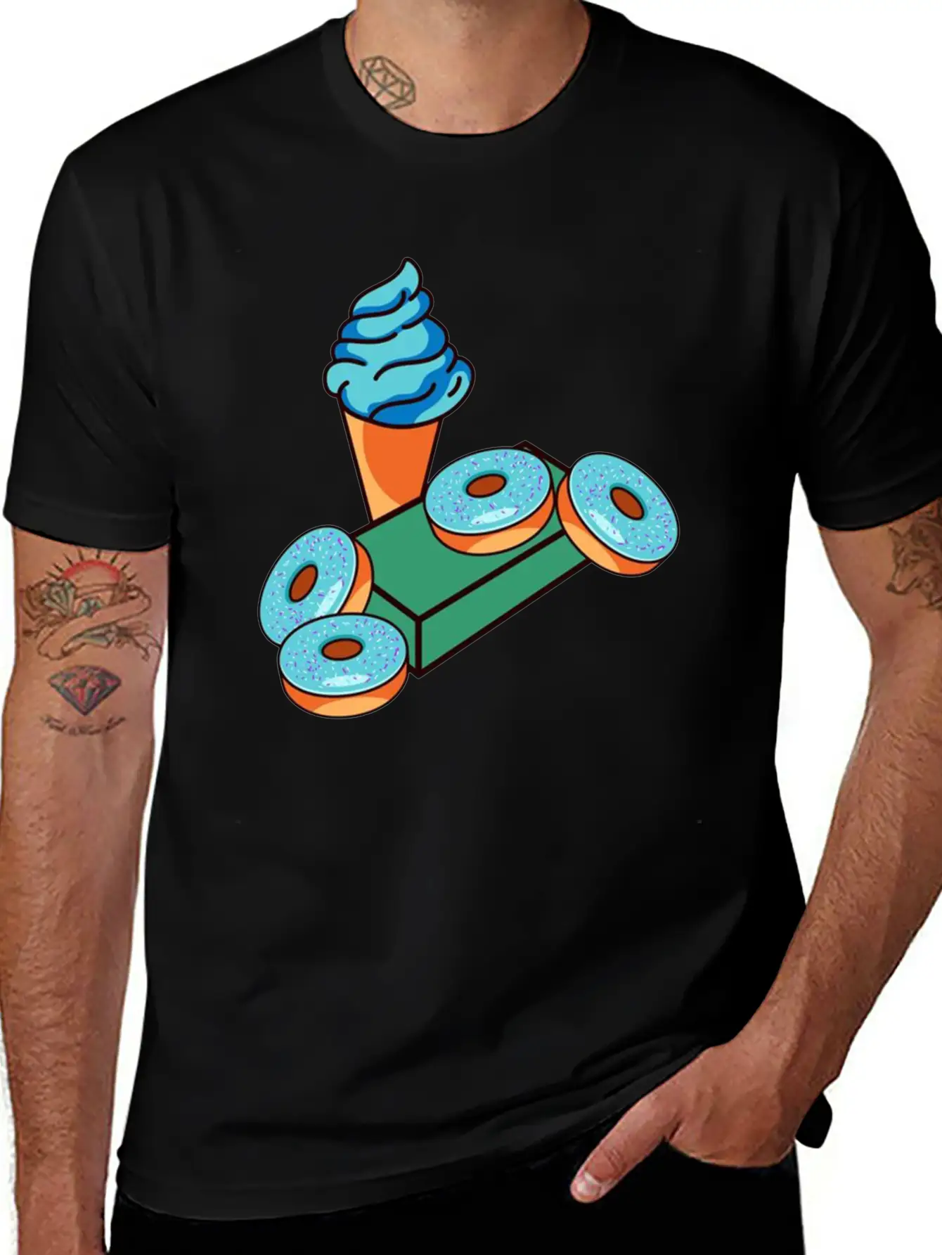 Ice Cream Donuts Essential Cotton Tee For Daily Outfits – Unisex Style